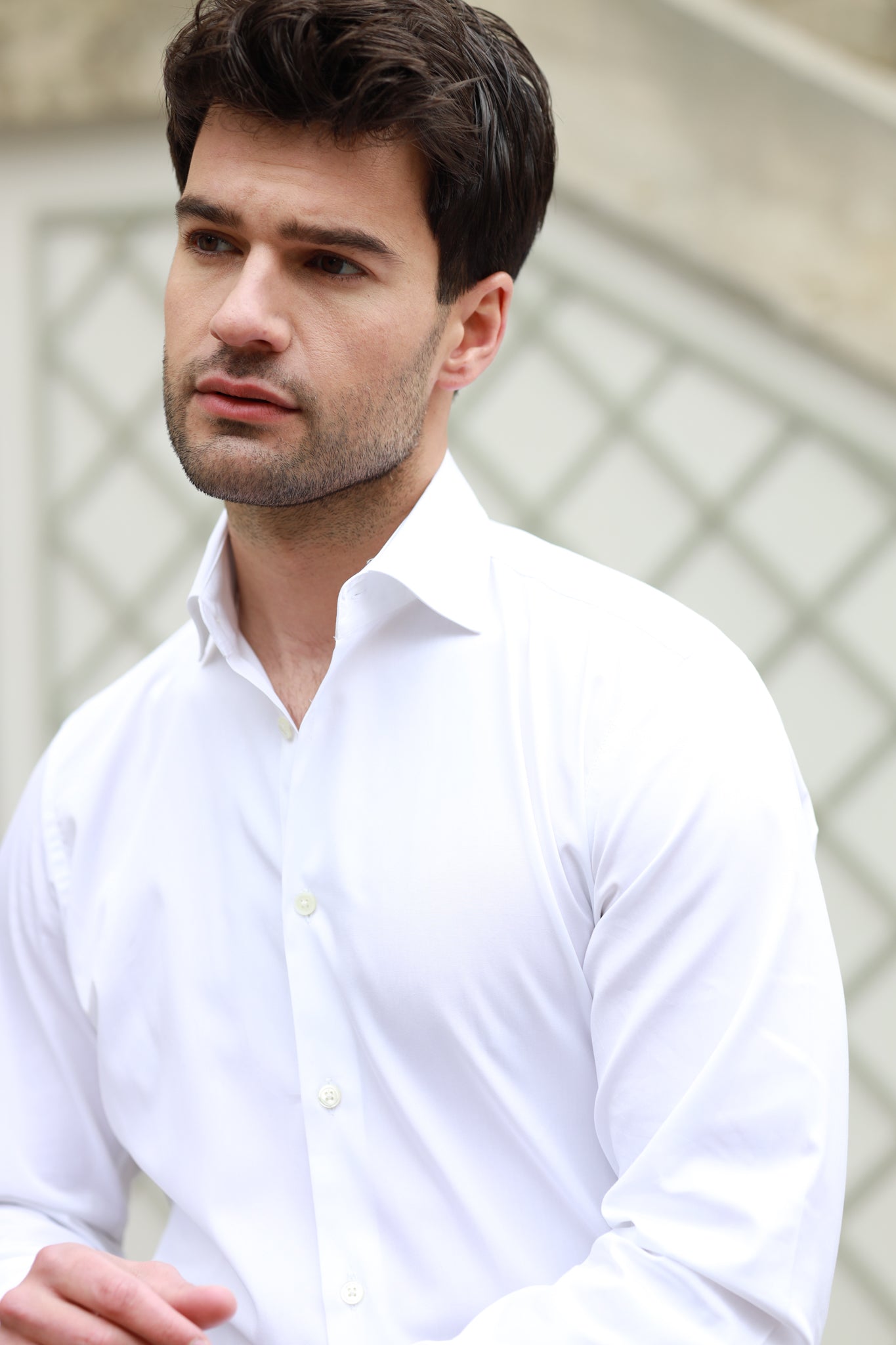 Chemise Gio col italien en popeline - Blanc-CHEMISE HOMME-Curling-Paris