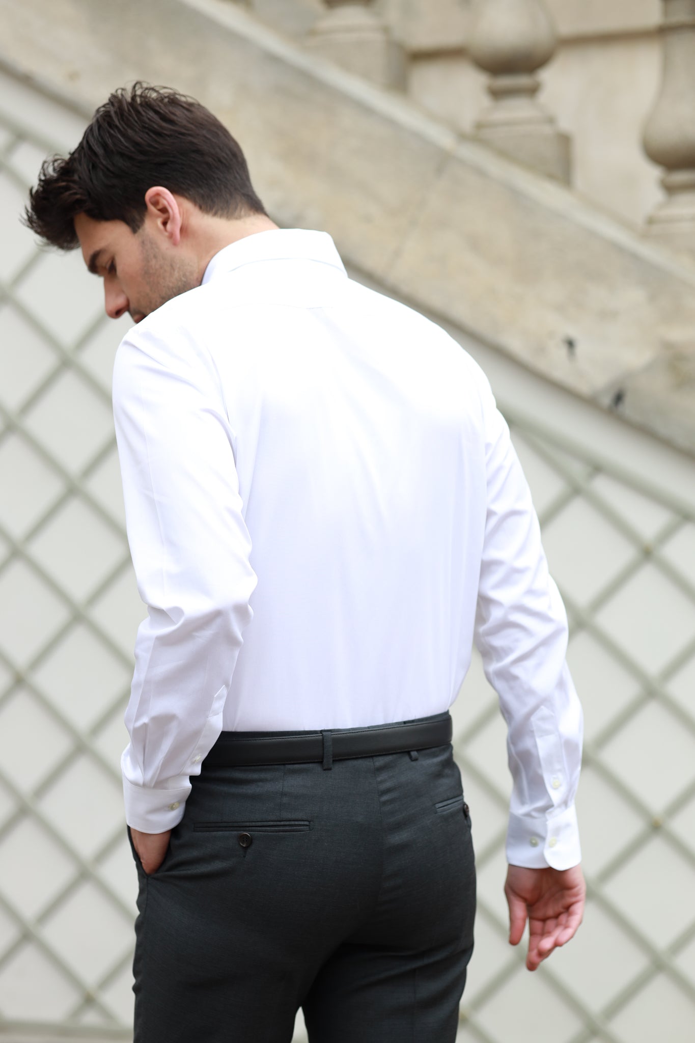 Chemise Gio col italien en popeline - Blanc-CHEMISE HOMME-Curling-Paris