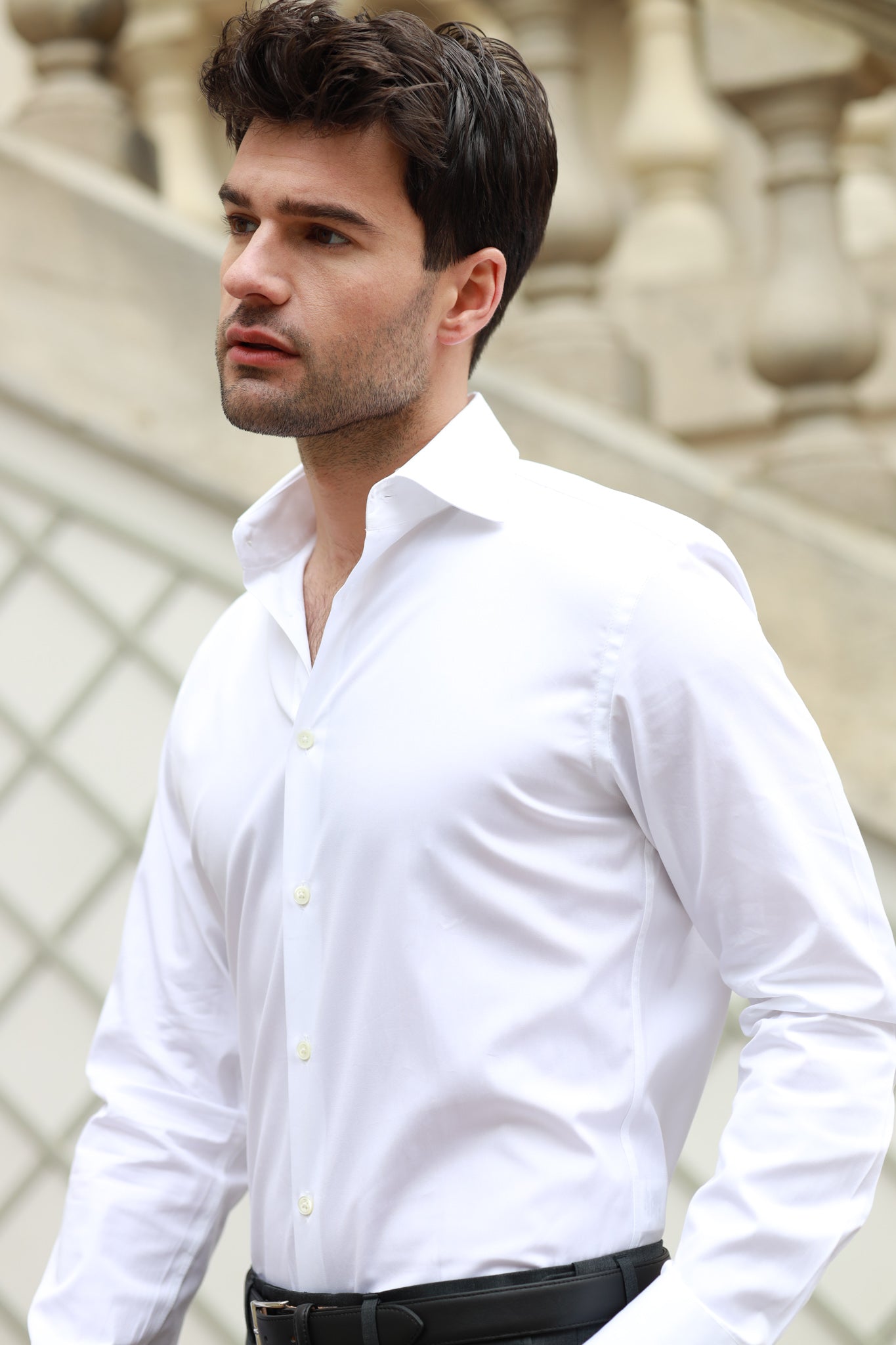 Chemise Gio col italien en popeline - Blanc-CHEMISE HOMME-Curling-Paris
