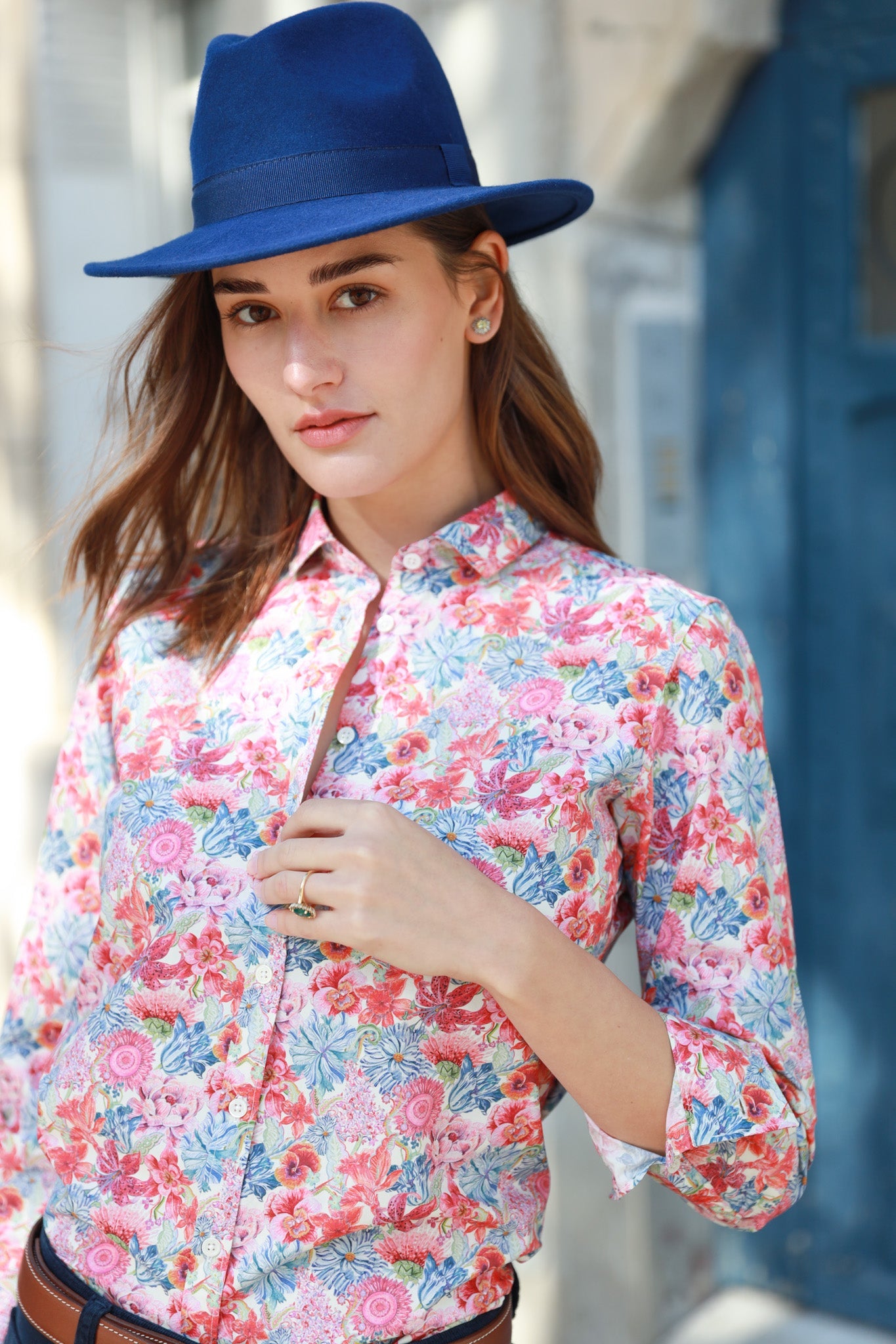 Chemisier Canelle en coton Liberty of London - Rouge-CHEMISIER FEMME-Curling-Paris