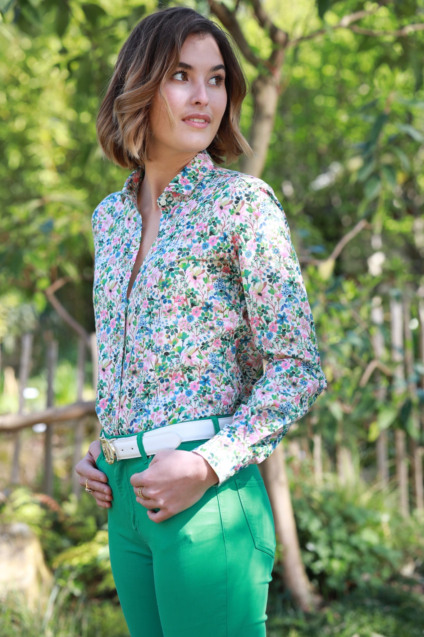 Chemisier Canelle en coton Liberty of London - Vert-CHEMISIER FEMME-Curling-Paris