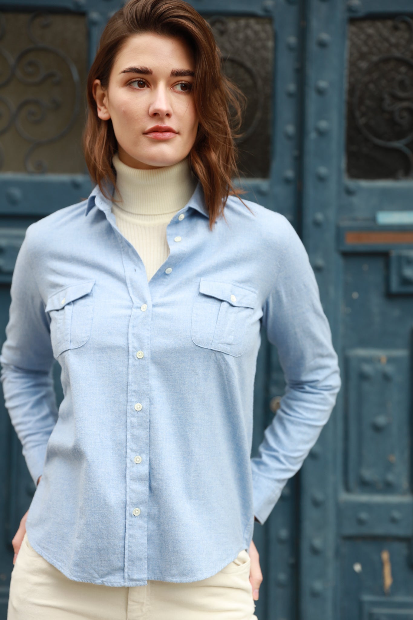 Chemisier Flore en flanelle de coton - Ciel-CHEMISIER FEMME-Curling-Paris