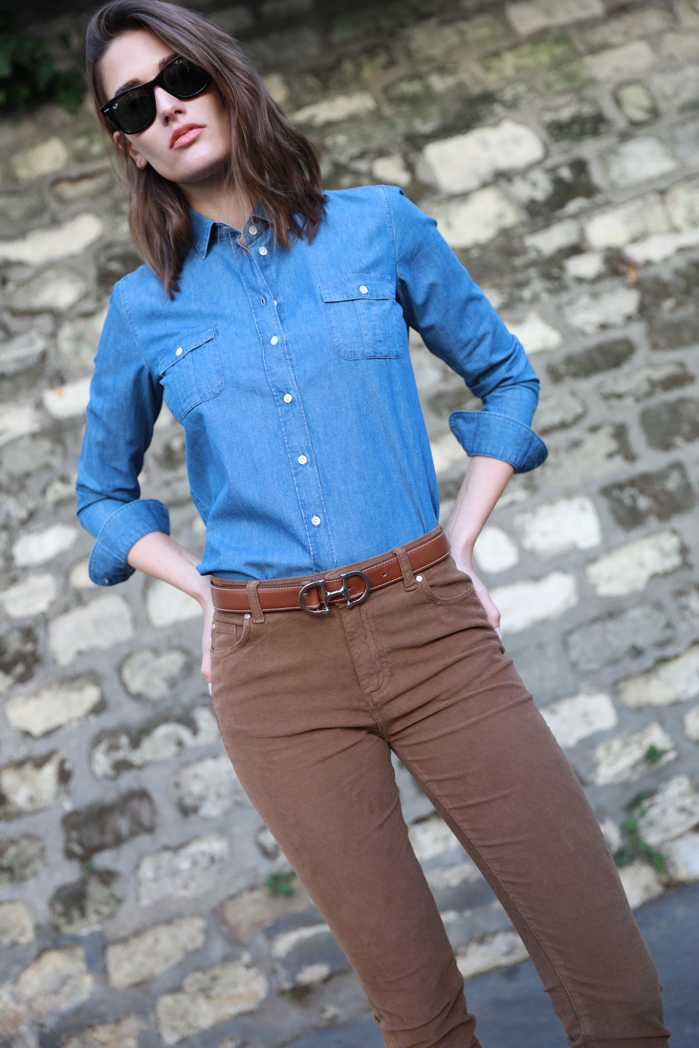 Chemisier Flore en jeans - Bleu-CHEMISIER FEMME-Curling-Paris