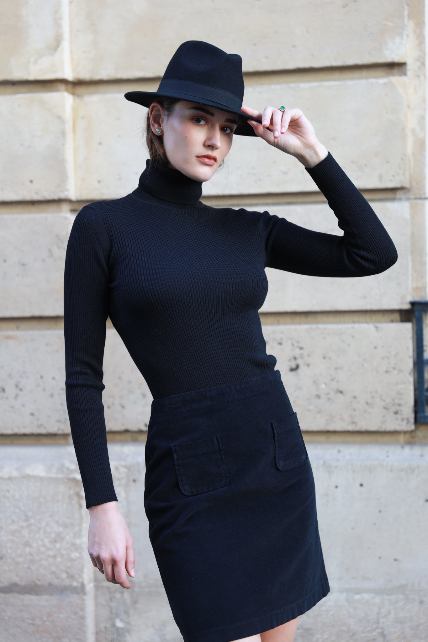 Jupe Agathe en velours milleraies stretch - Noir-JUPE FEMME-Curling-Paris