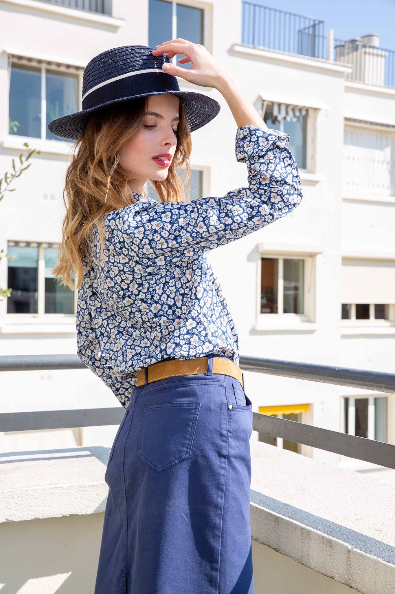 Jupe Maria en coton stretch - Marine-JUPE-Curling-Paris