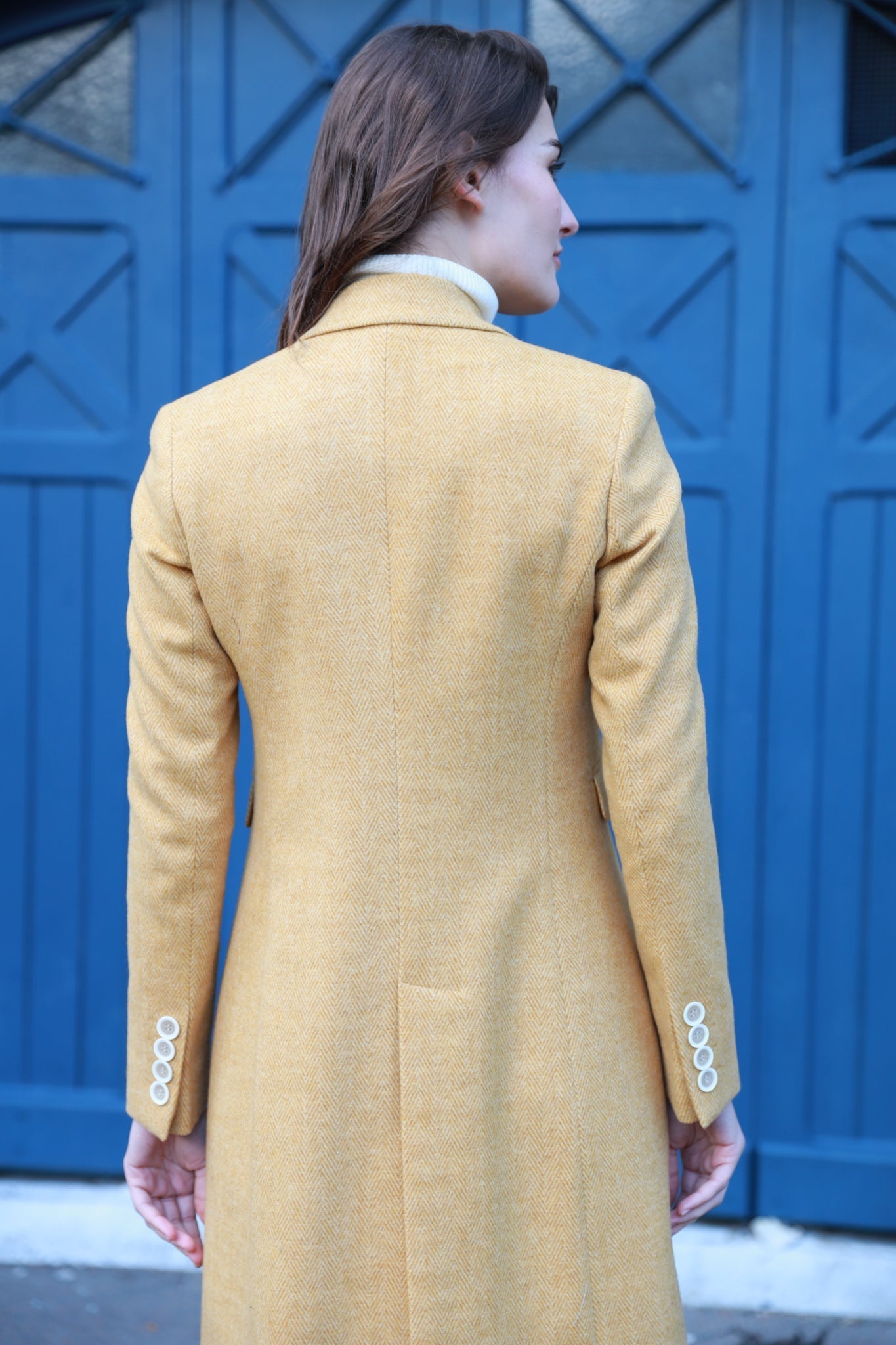 Manteau Jemma redingote en laine à chevron - Jaune-MANTEAU FEMME-Curling-Paris