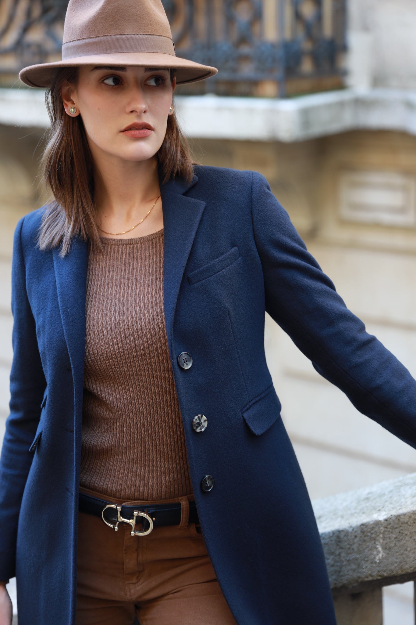 Manteau Jemma redingote en laine et cachemire - Marine-MANTEAU FEMME-Curling-Paris