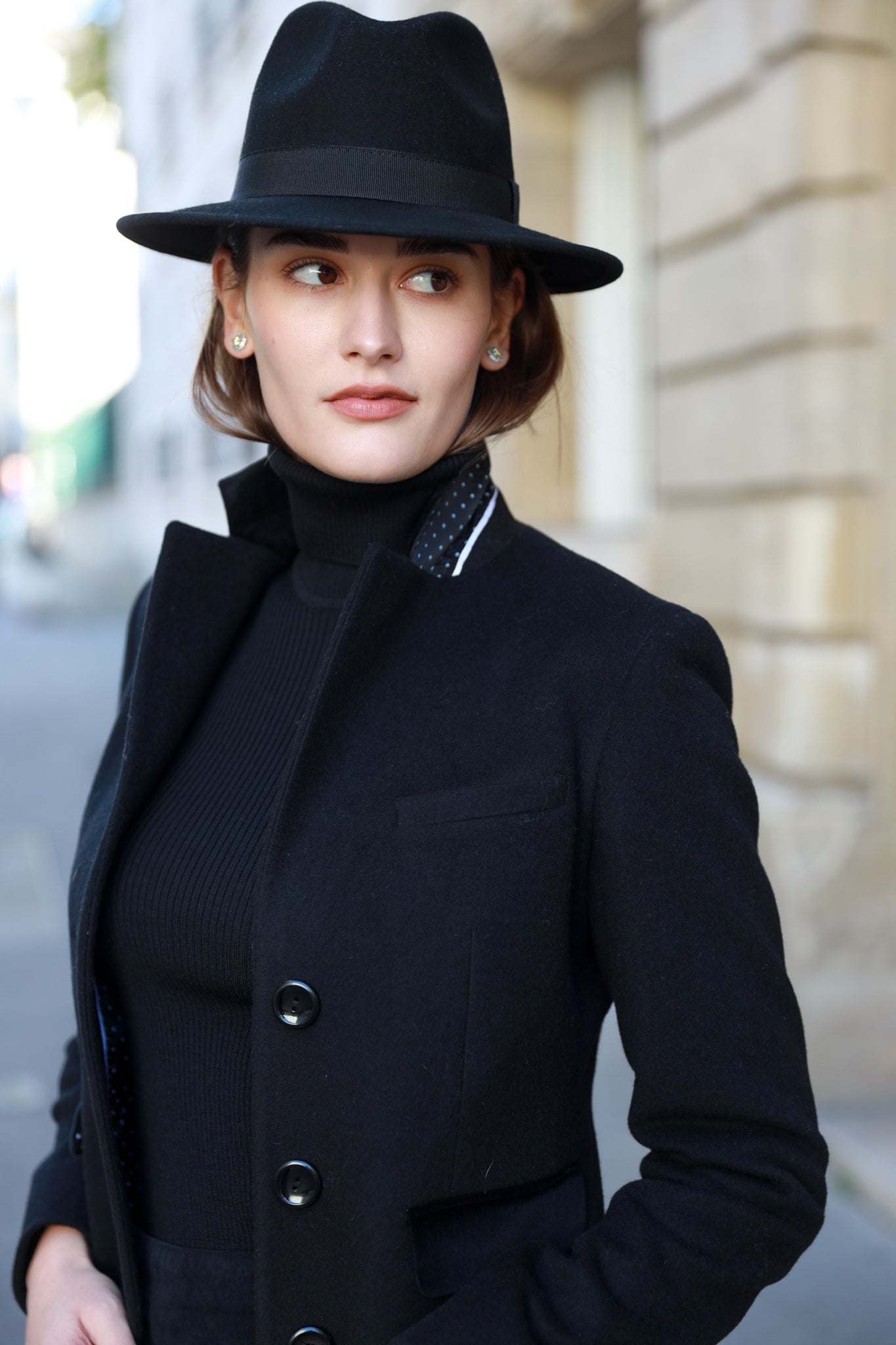 Manteau Jemma redingote en laine et cachemire - Noir-MANTEAU FEMME-Curling-Paris