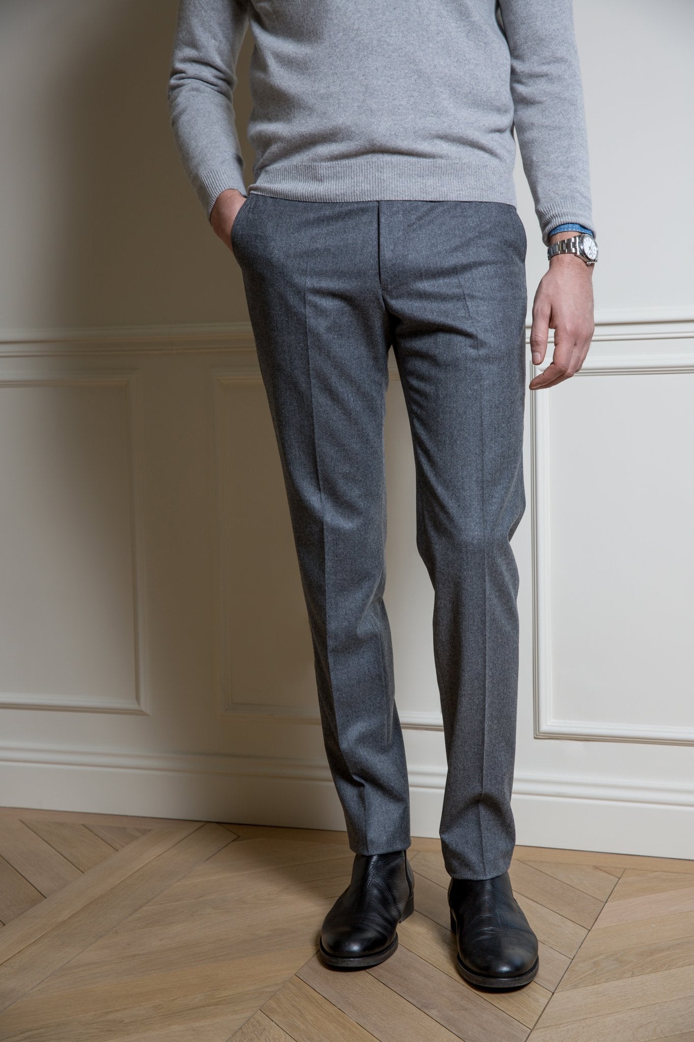 Pantalon Segal en flanelle Super 120'S - Gris Clair-PANTALON HOMME-Curling-Paris