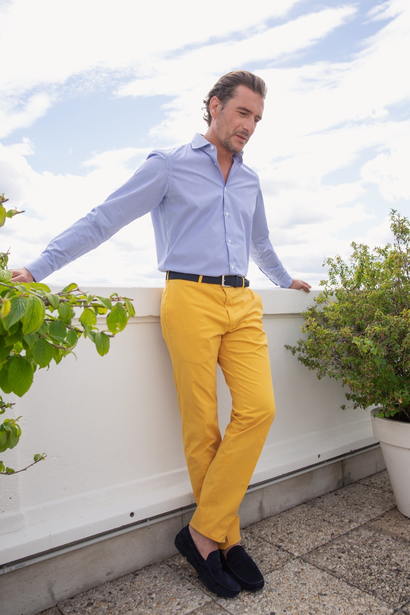 Pantalon sean d'été en coton stretch - Jaune-PANTALON HOMME-Curling-Paris