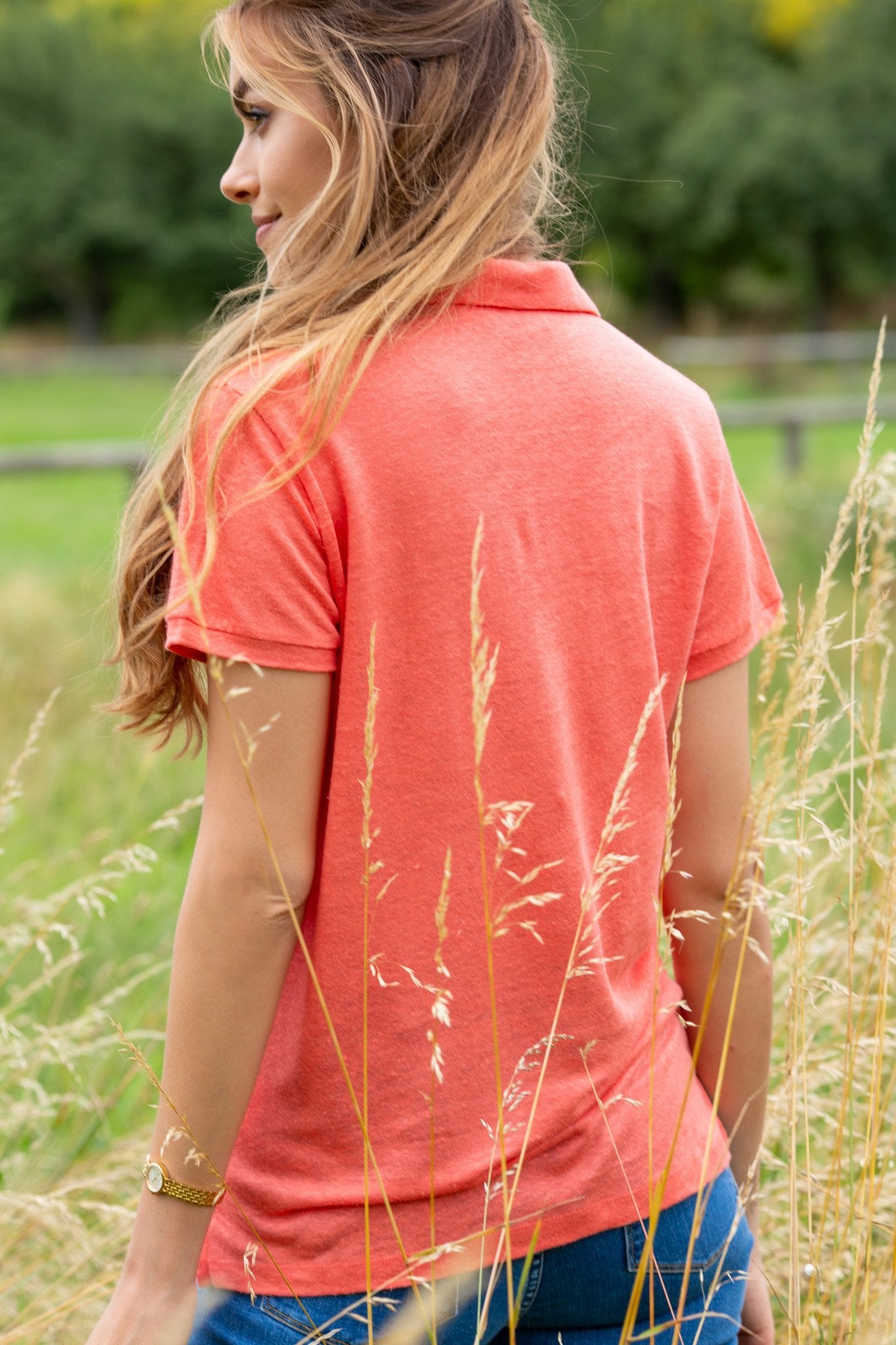 Polo en lin avec boutons nacre-T-SHIRT FEMME-Curling-Paris