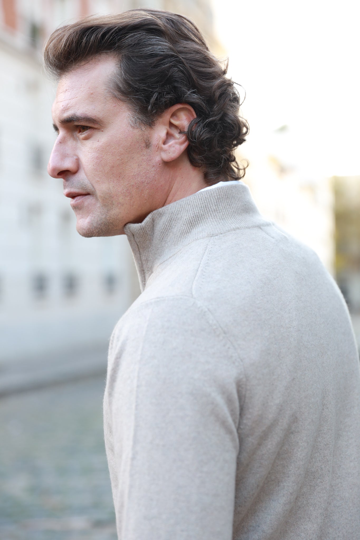 Pull Amar col zippé en cachemire - Beige-PULL HOMME-Curling-Paris