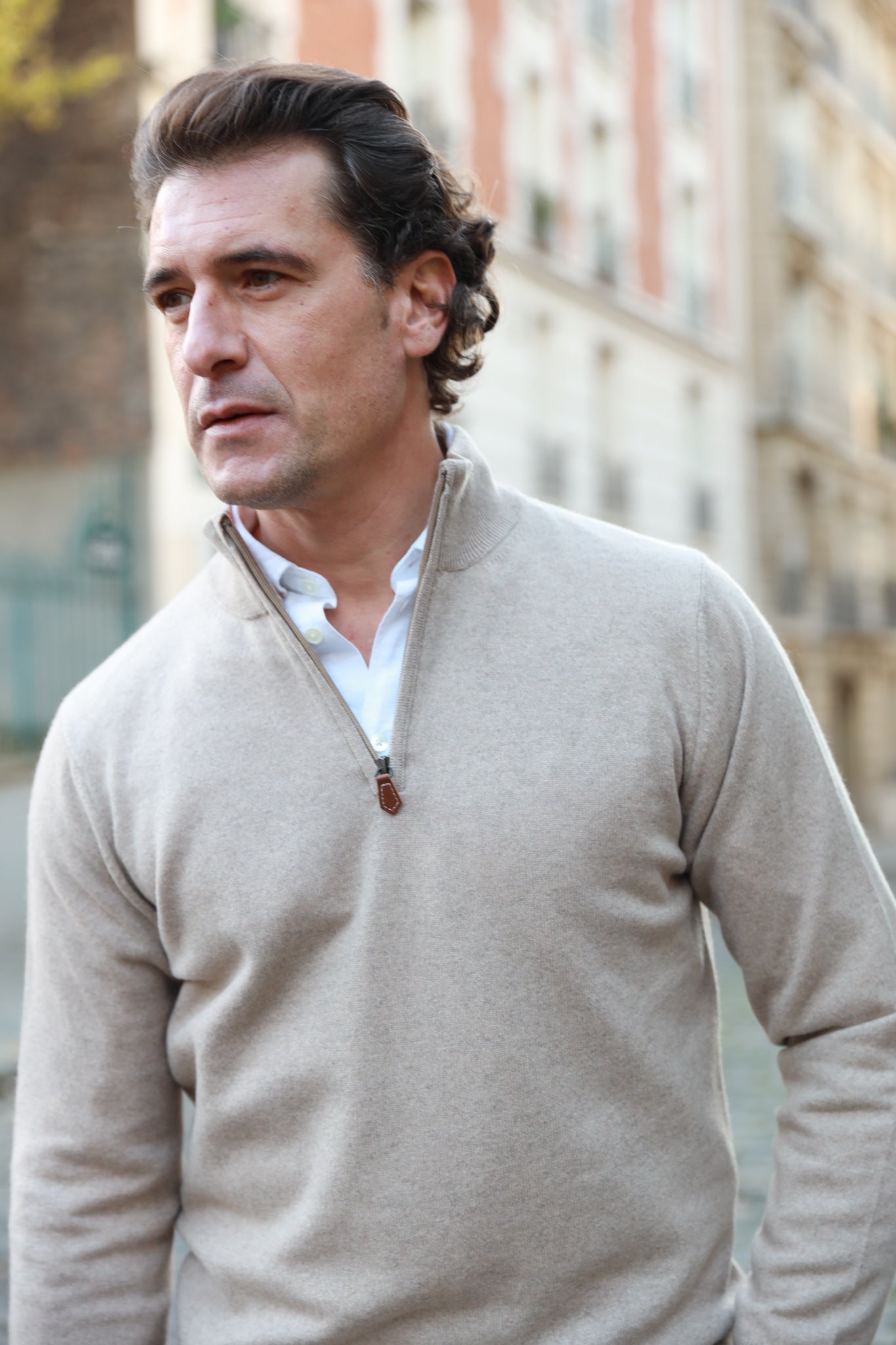 Pull Amar col zippé en cachemire - Beige-PULL HOMME-Curling-Paris