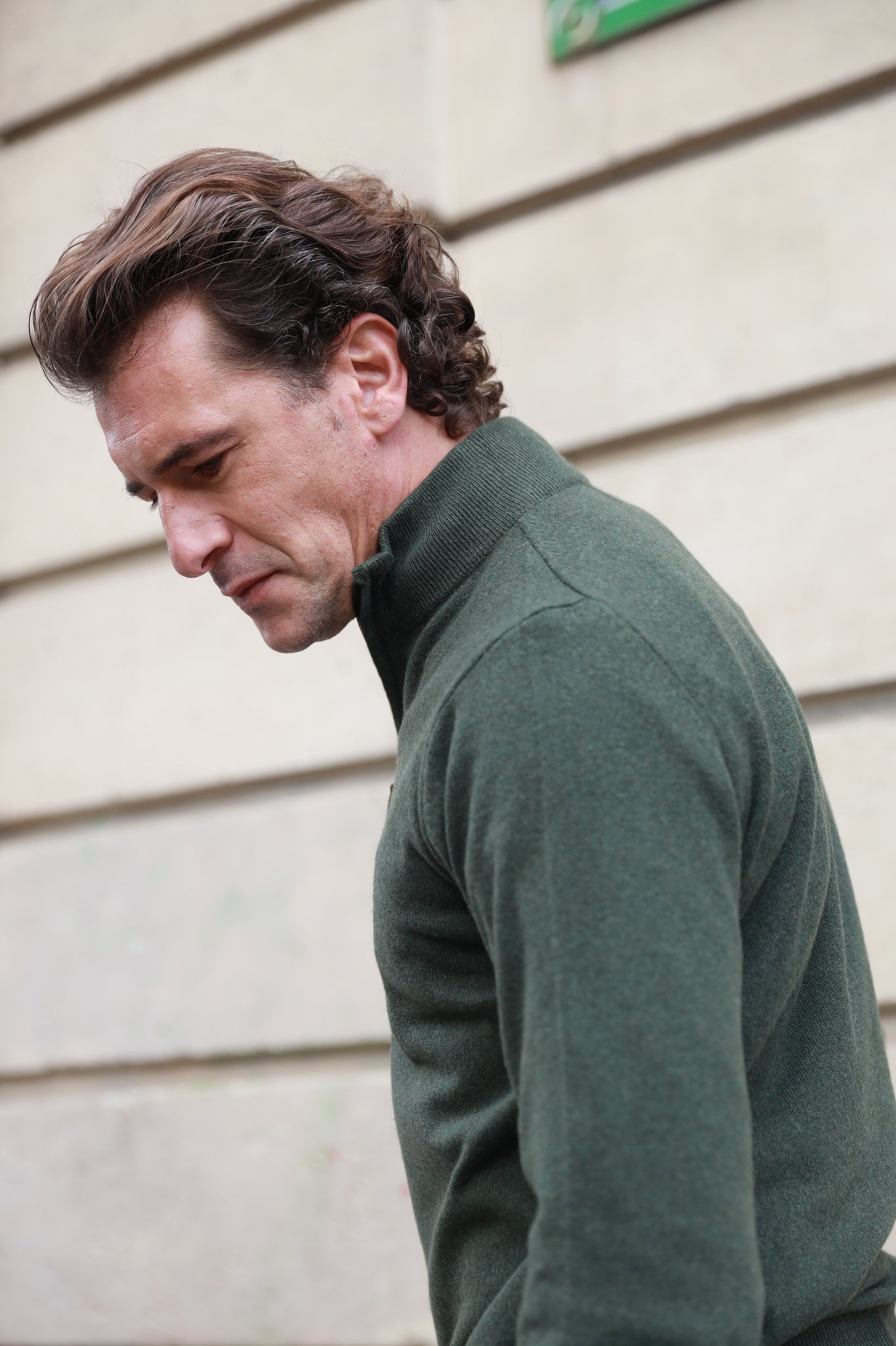 Pull Amar col zippé en cachemire - Kaki-PULL HOMME-Curling-Paris