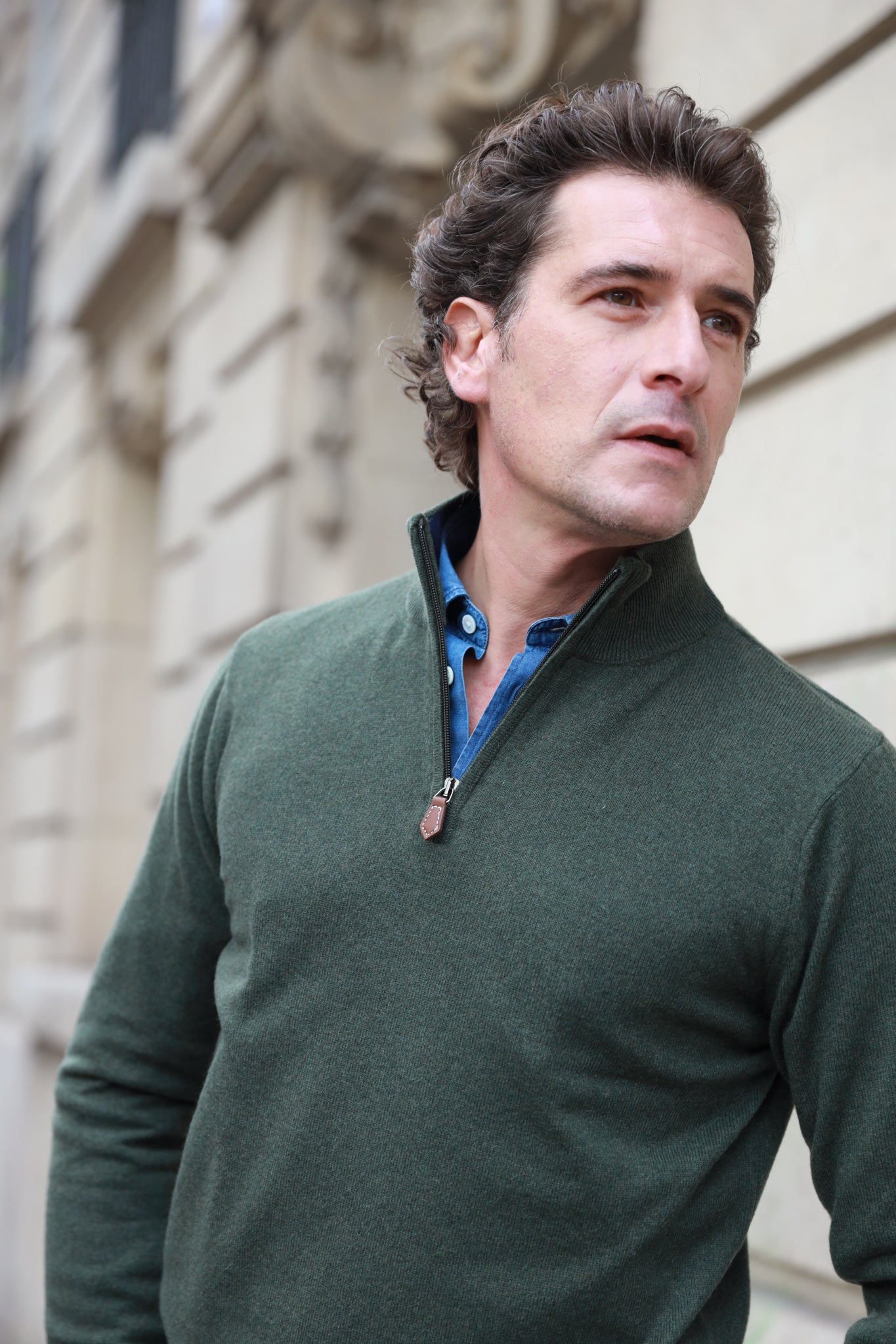 Pull Amar col zippé en cachemire - Kaki-PULL HOMME-Curling-Paris