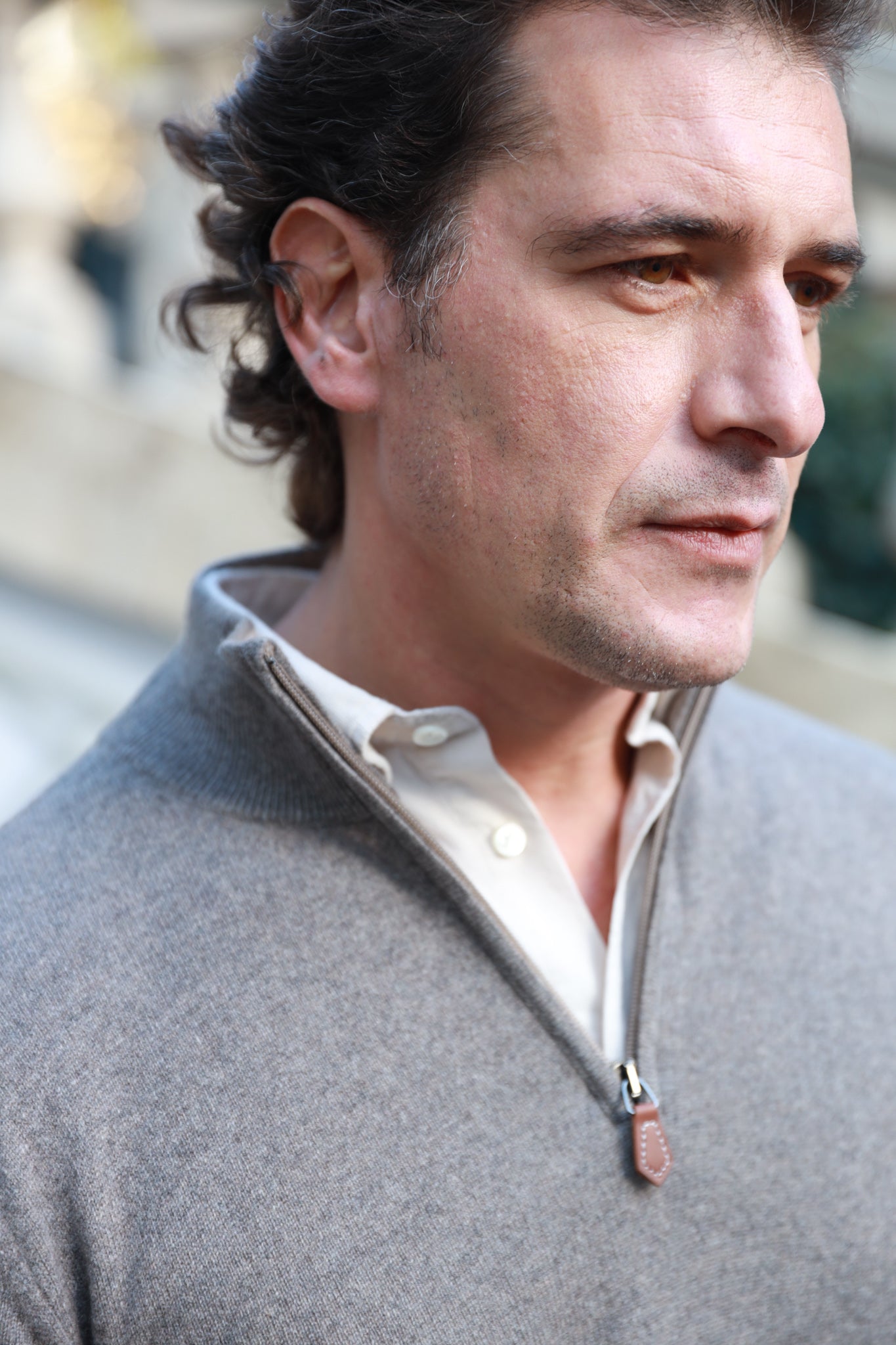 Pull Amar col zippé en cachemire - Mushroom-PULL HOMME-Curling-Paris