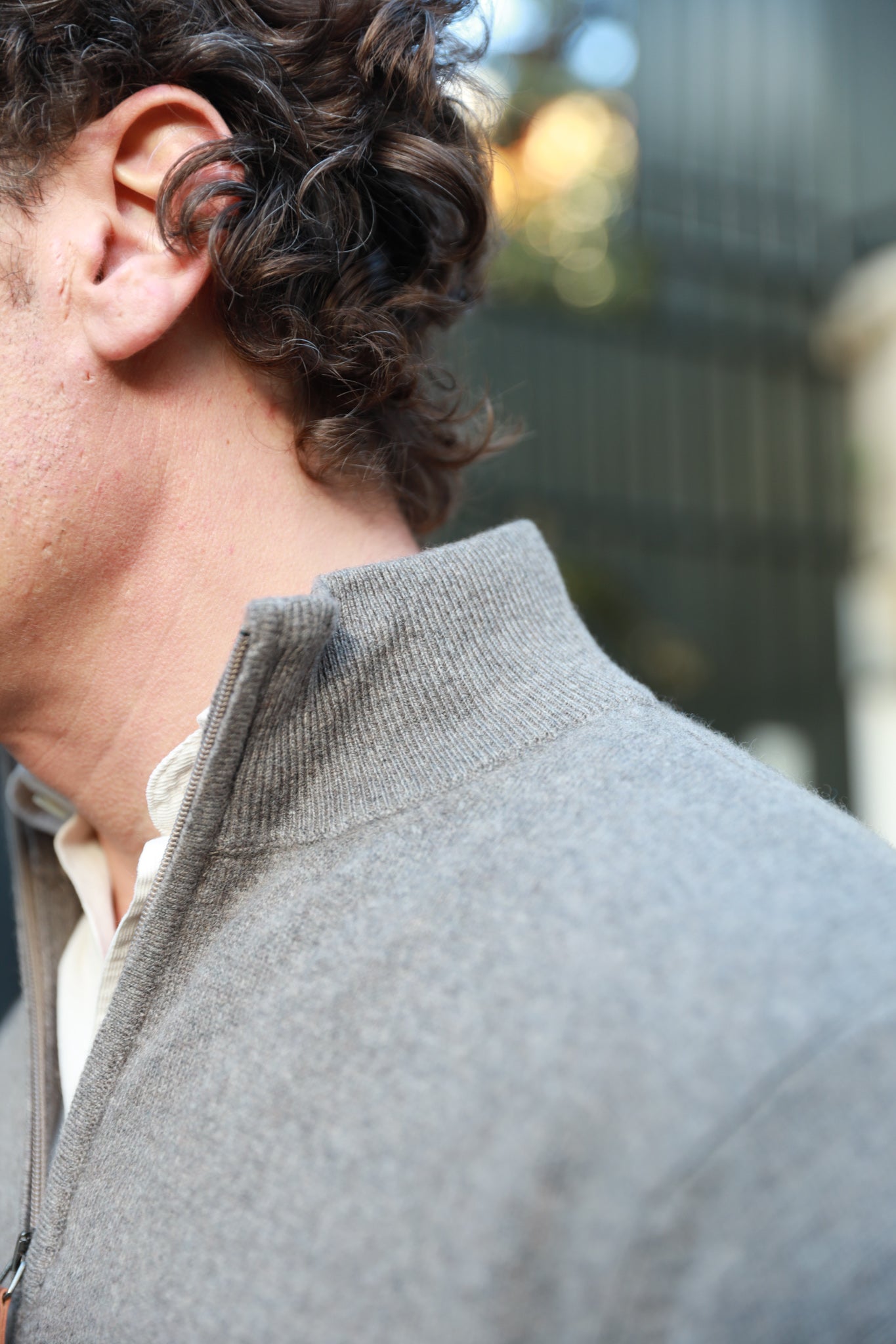 Pull Amar col zippé en cachemire - Mushroom-PULL HOMME-Curling-Paris