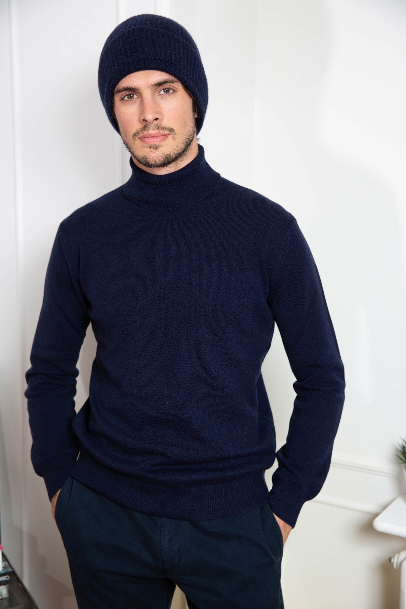 Pull Cachemire Col Roulé - Marine-PULL HOMME-Curling-Paris