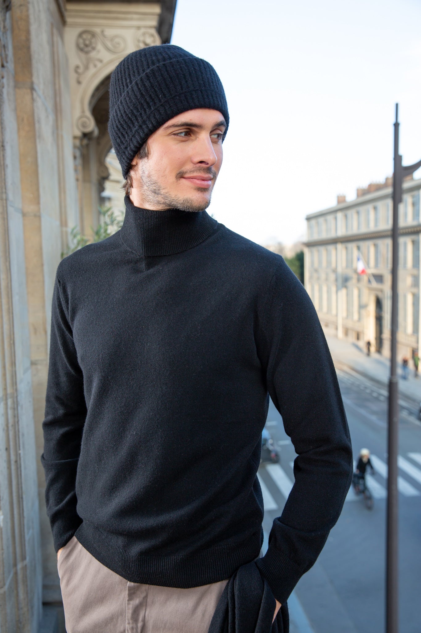 Pull Cachemire Col Roulé - Noir-PULL HOMME-Curling-Paris