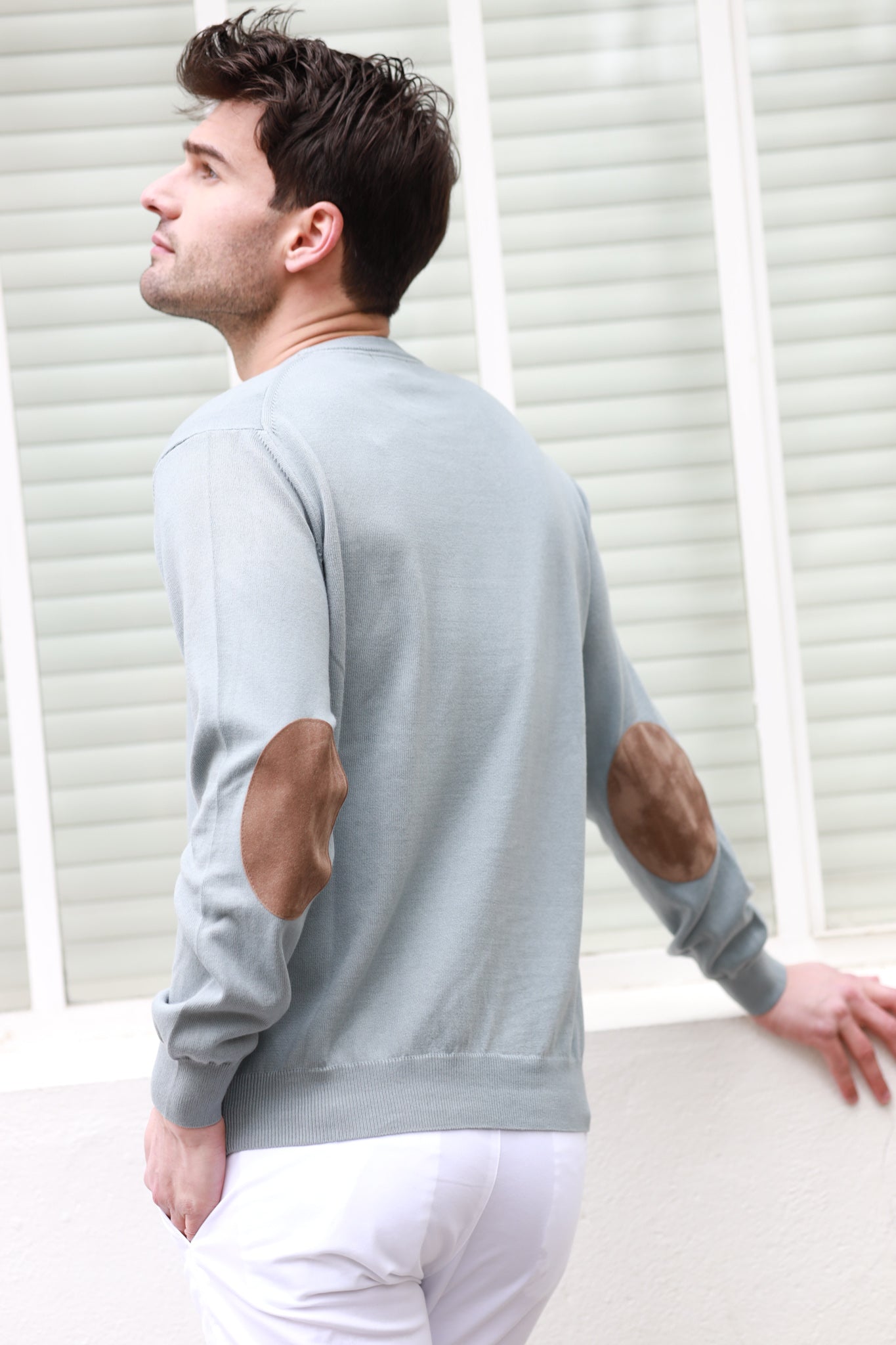 Pull Gégé col rond en coton avec coudières - Acier-PULL HOMME-Curling-Paris