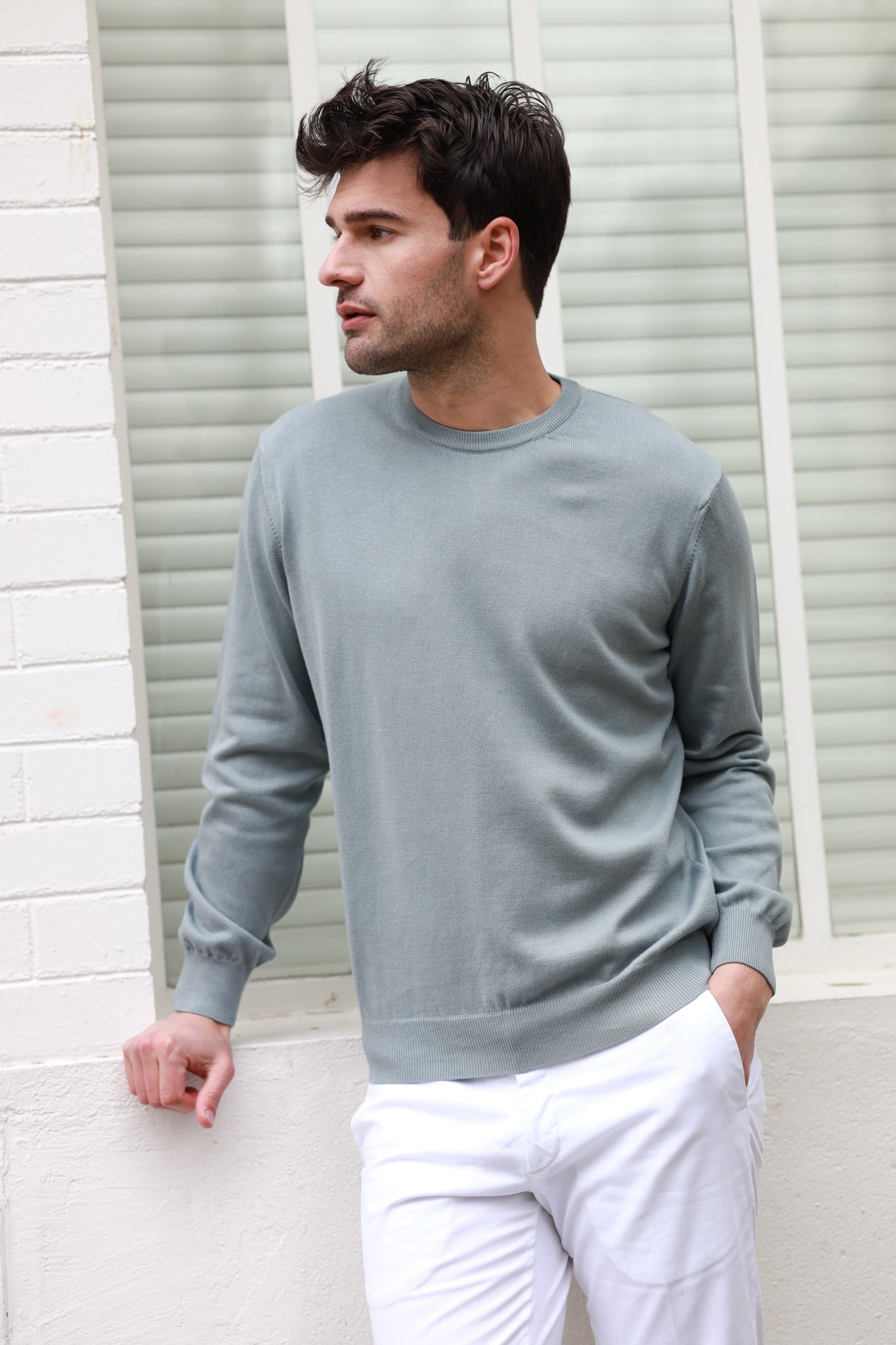 Pull Gégé col rond en coton avec coudières - Acier-PULL HOMME-Curling-Paris