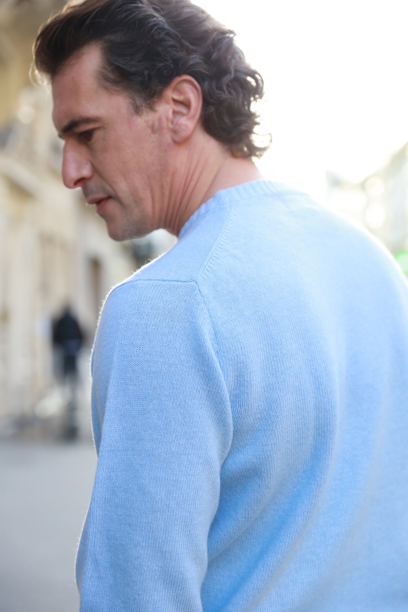 Pull Hugues col rond en laine & cachemire - Ciel-PULL HOMME-Curling-Paris