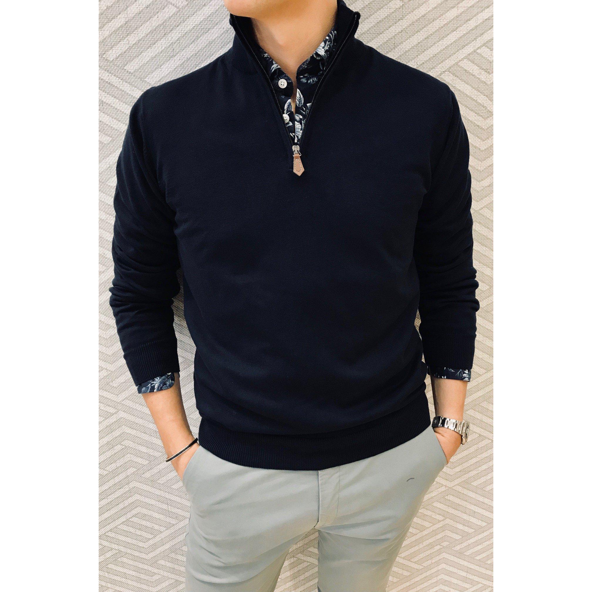 Pull John col zippé en coton avec coudières-PULL HOMME-Curling-Paris