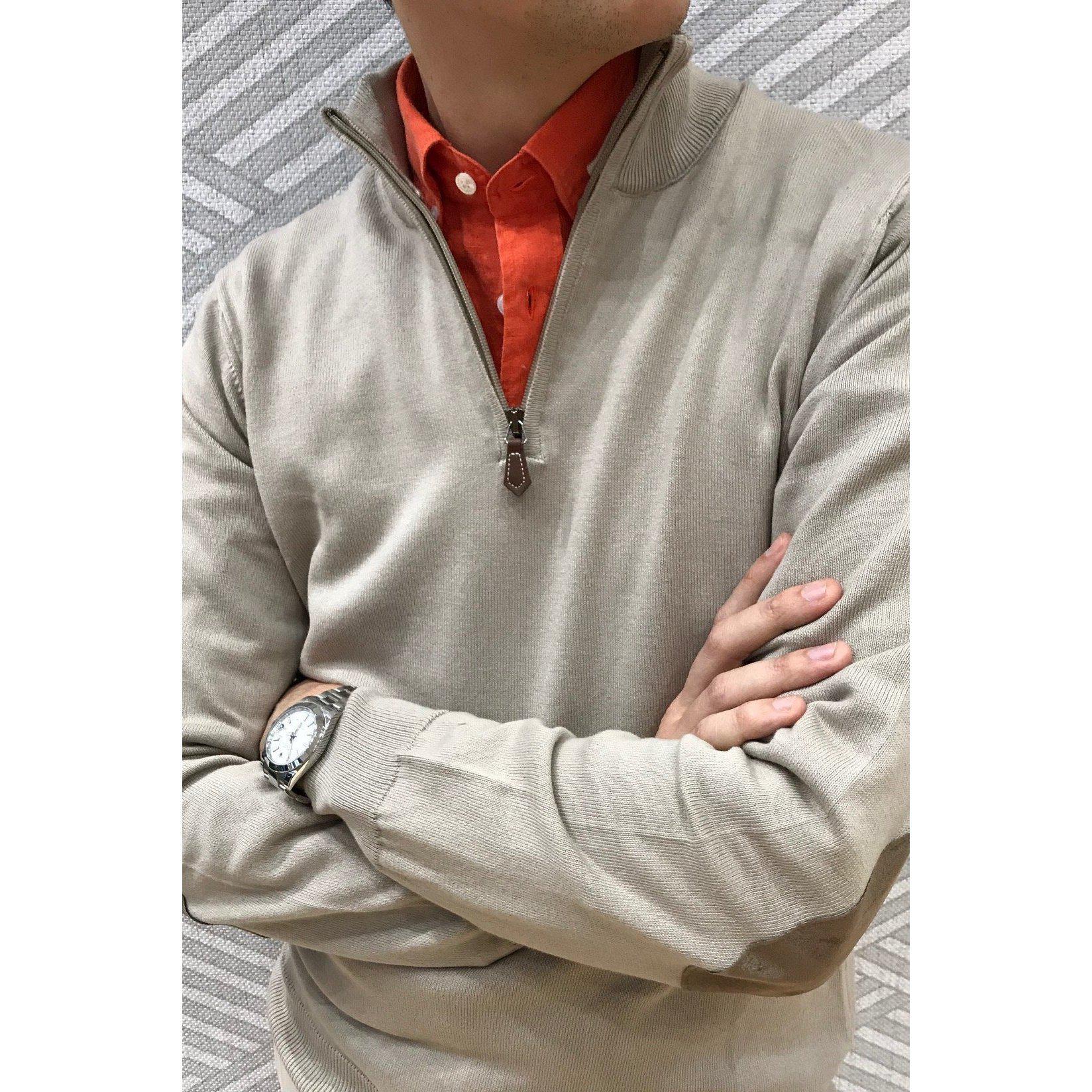 Pull John col zippé en coton avec coudières-PULL HOMME-Curling-Paris