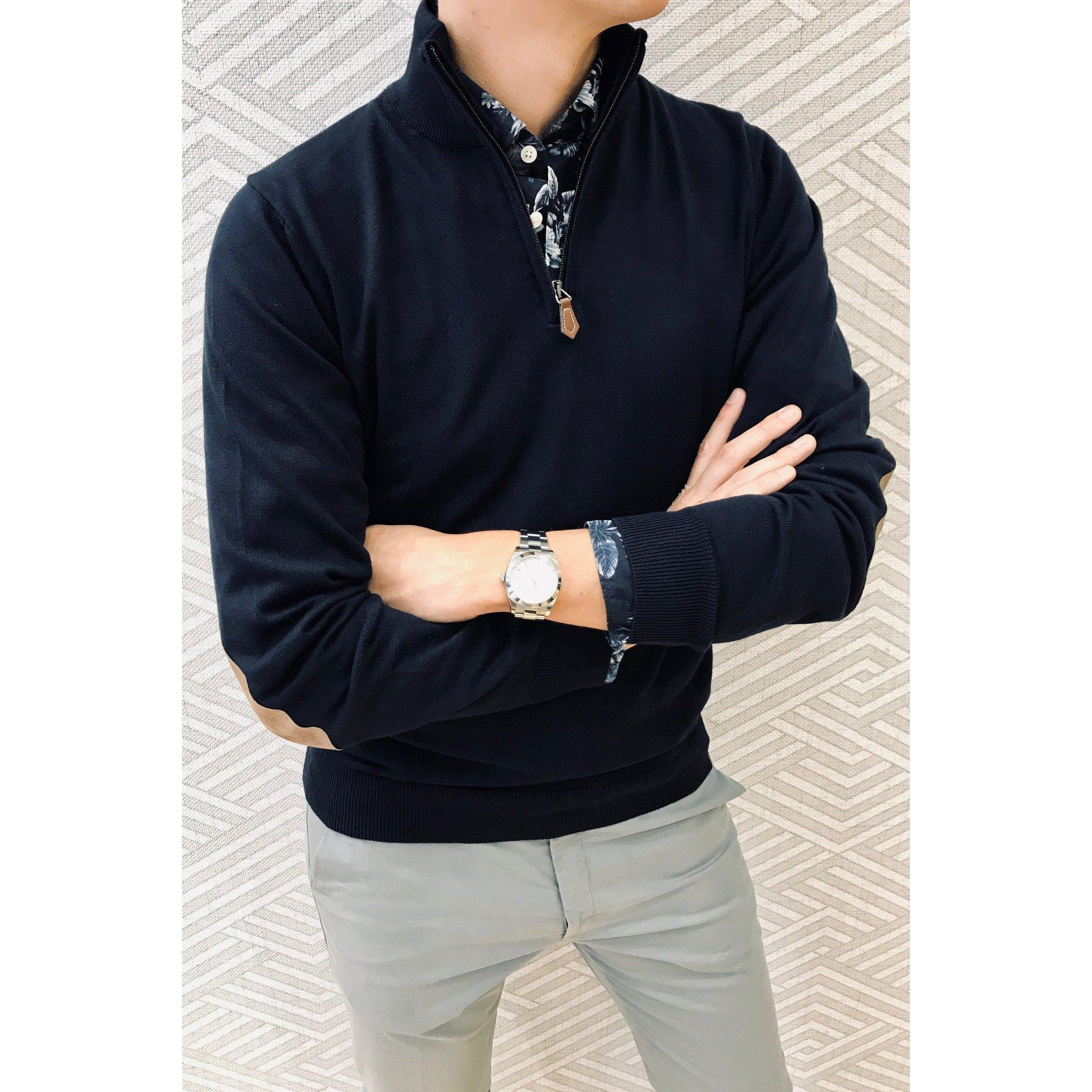 Pull John col zippé en coton avec coudières-PULL HOMME-Curling-Paris
