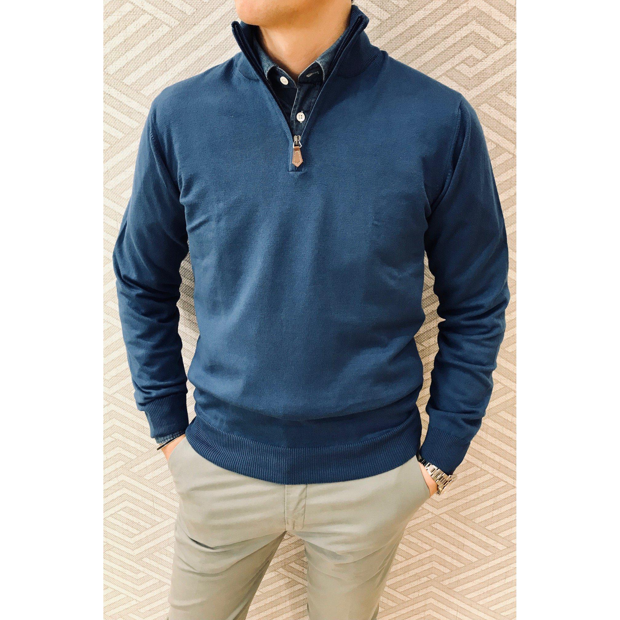 Pull John col zippé en coton avec coudières-PULL HOMME-Curling-Paris