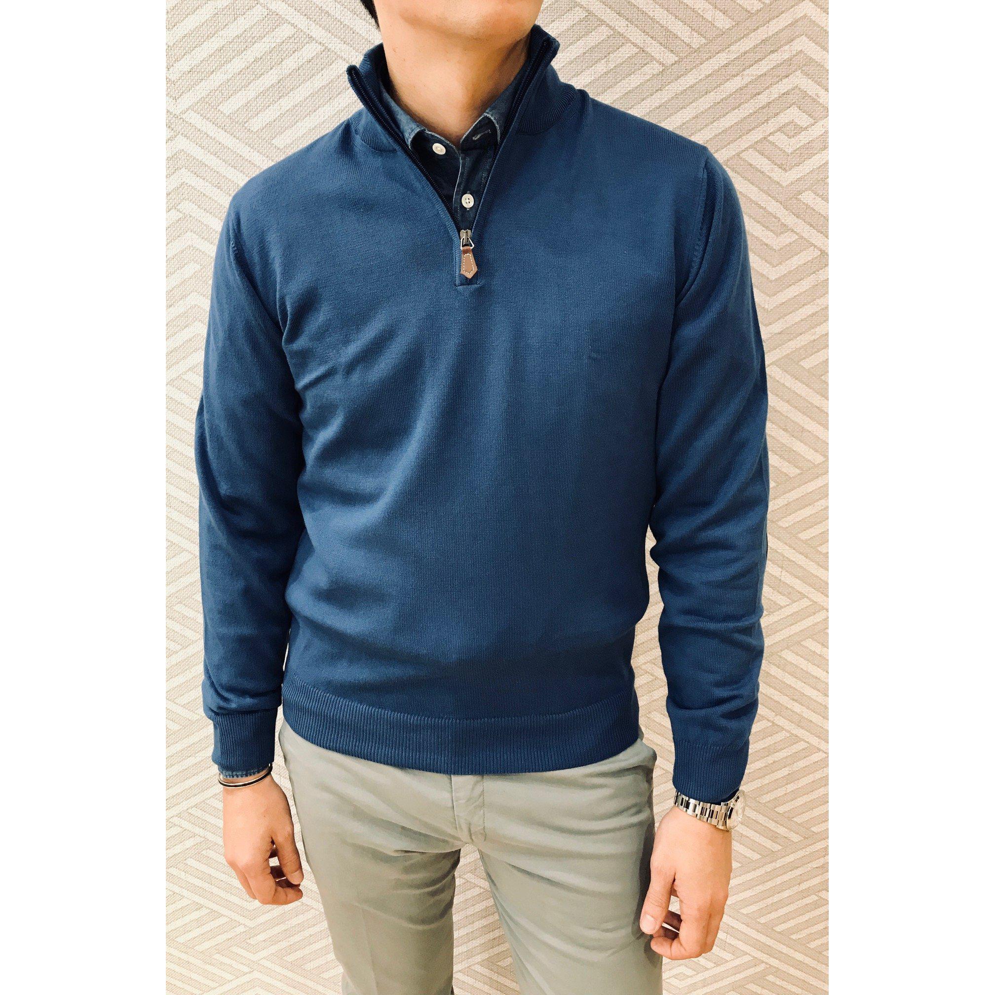 Pull John col zippé en coton avec coudières-PULL HOMME-Curling-Paris