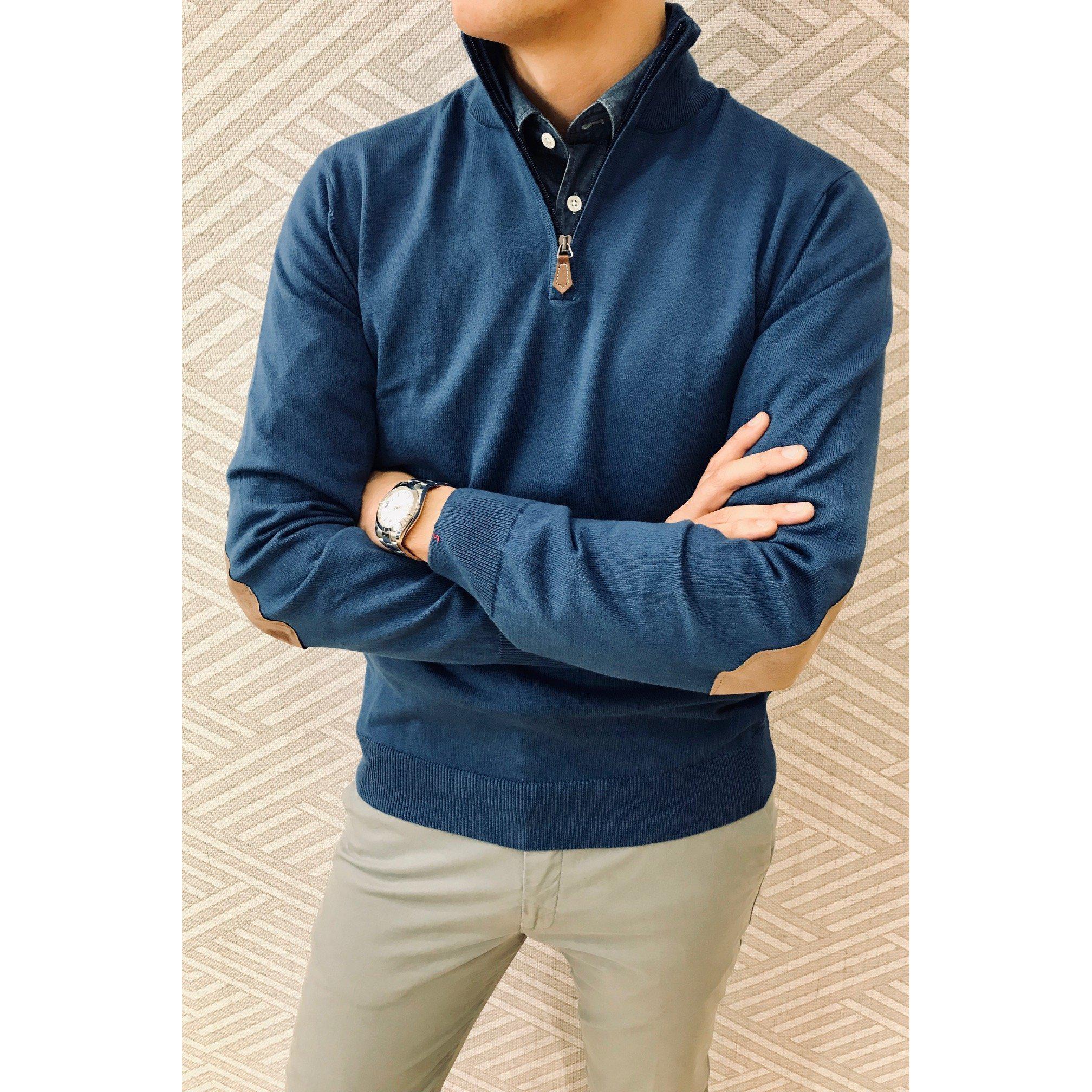 Pull John col zippé en coton avec coudières-PULL HOMME-Curling-Paris