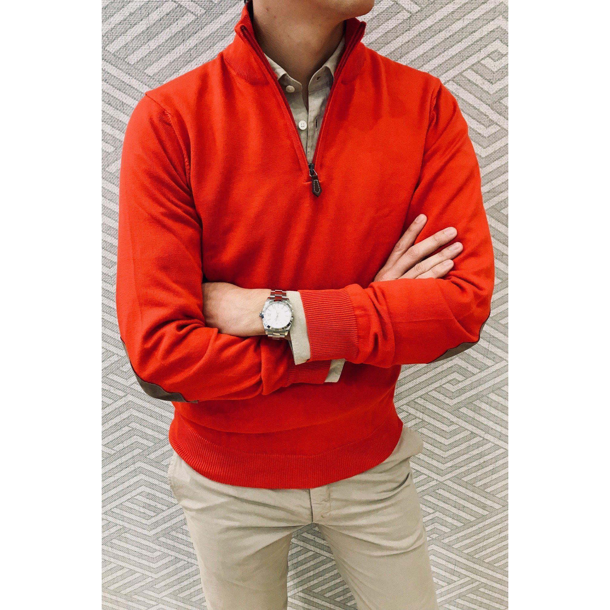 Pull John col zippé en coton avec coudières-PULL HOMME-Curling-Paris