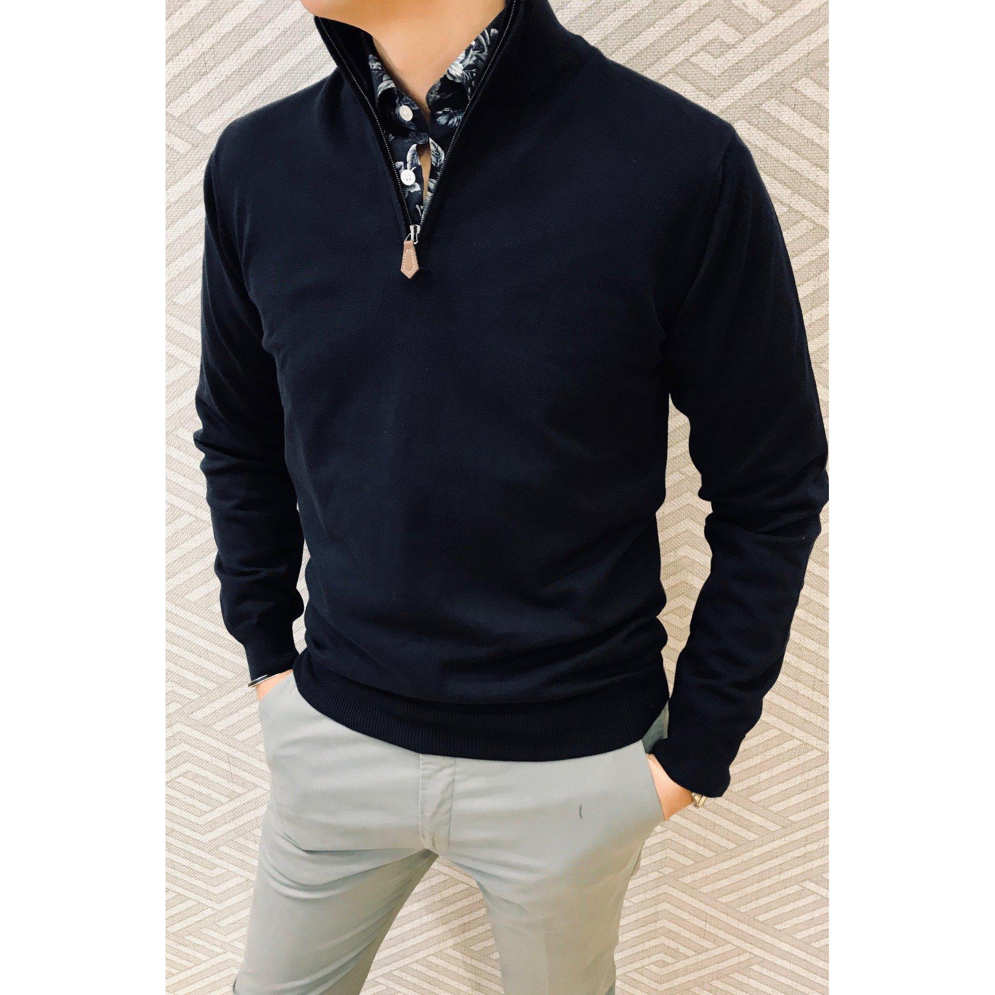 Pull John col zippé en coton avec coudières-PULL HOMME-Curling-Paris