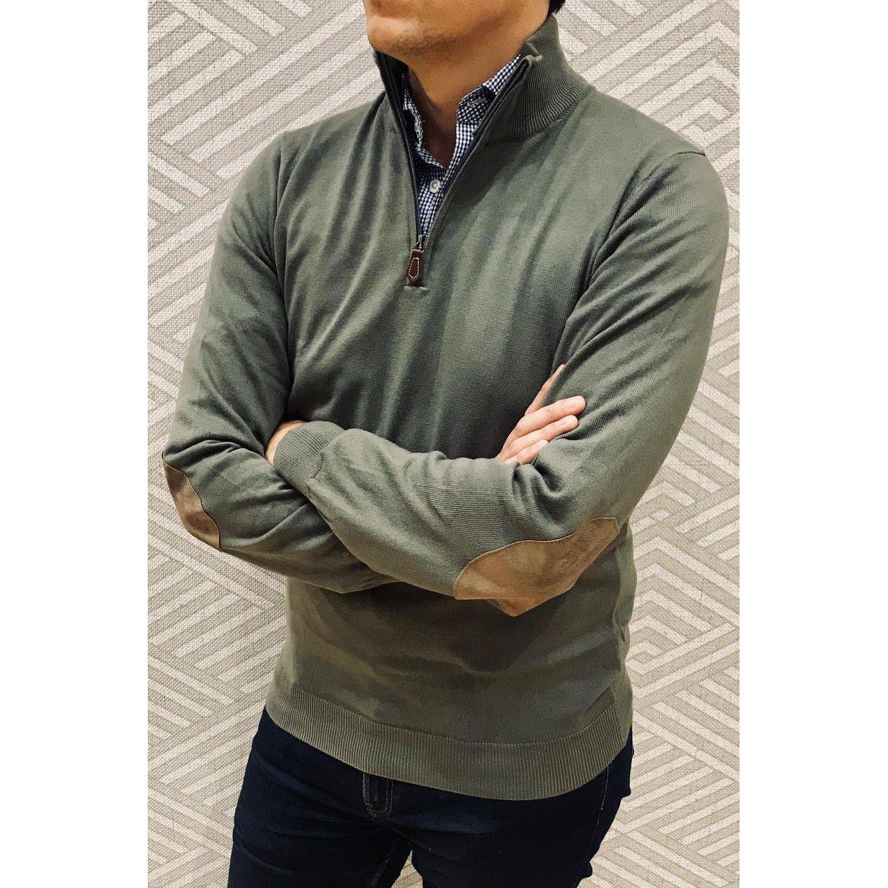 Pull John col zippé en coton avec coudières-PULL HOMME-Curling-Paris