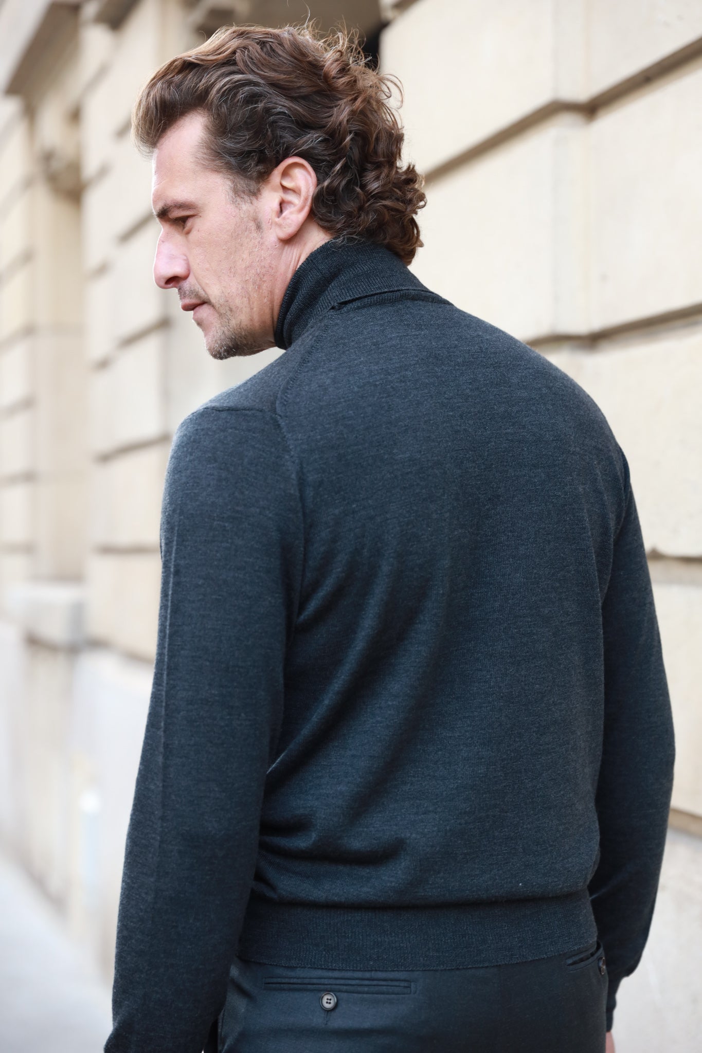 Pull Yves col roulé en laine mérinos - Anthracite-PULL HOMME-Curling-Paris