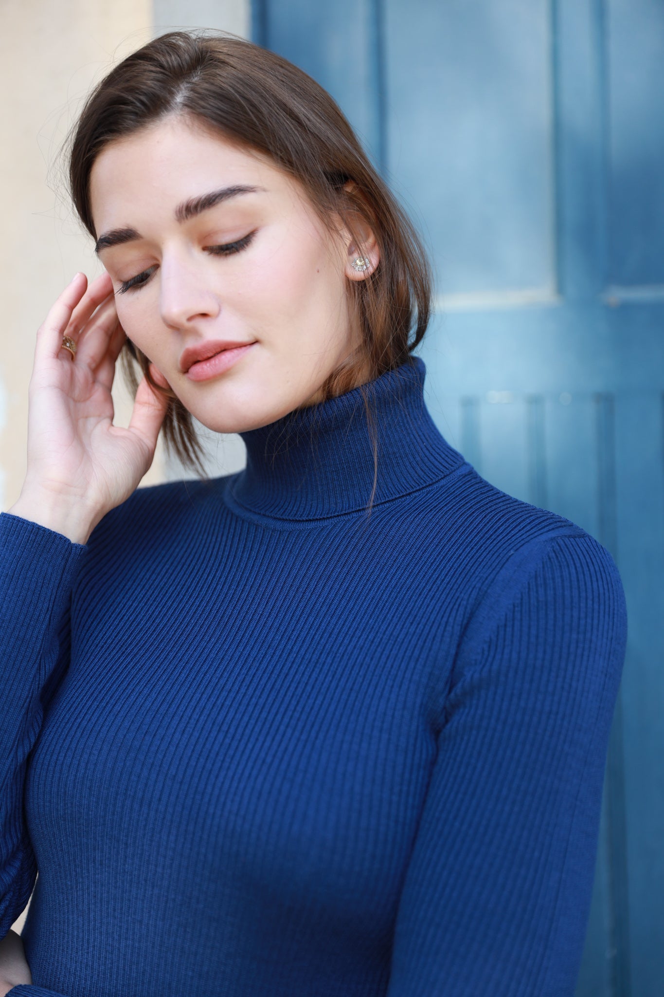 Prague merino wool turtleneck sweater Blue - Curling Paris
