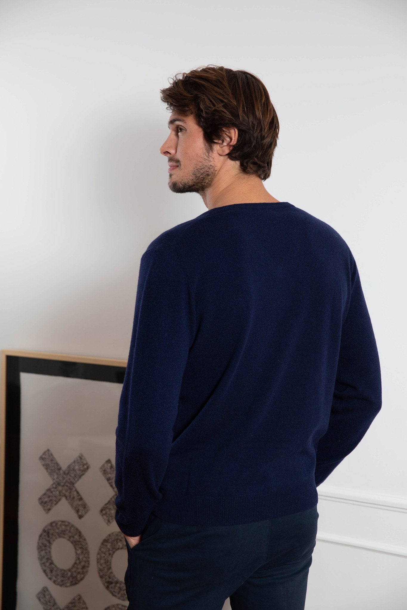 Pull col v en cachemire - Marine-PULL HOMME-Curling-Paris