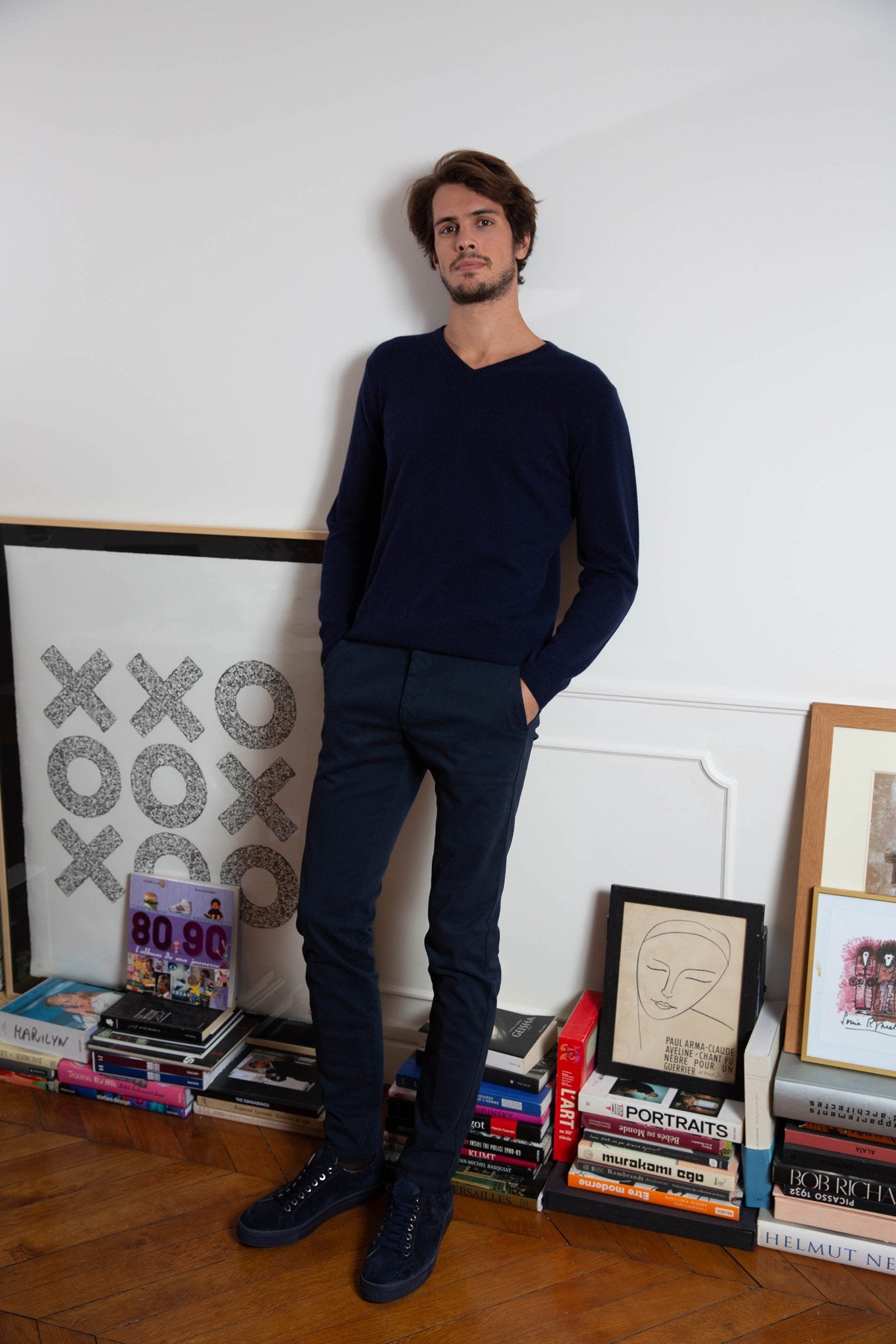 Pull col v en cachemire - Marine-PULL HOMME-Curling-Paris