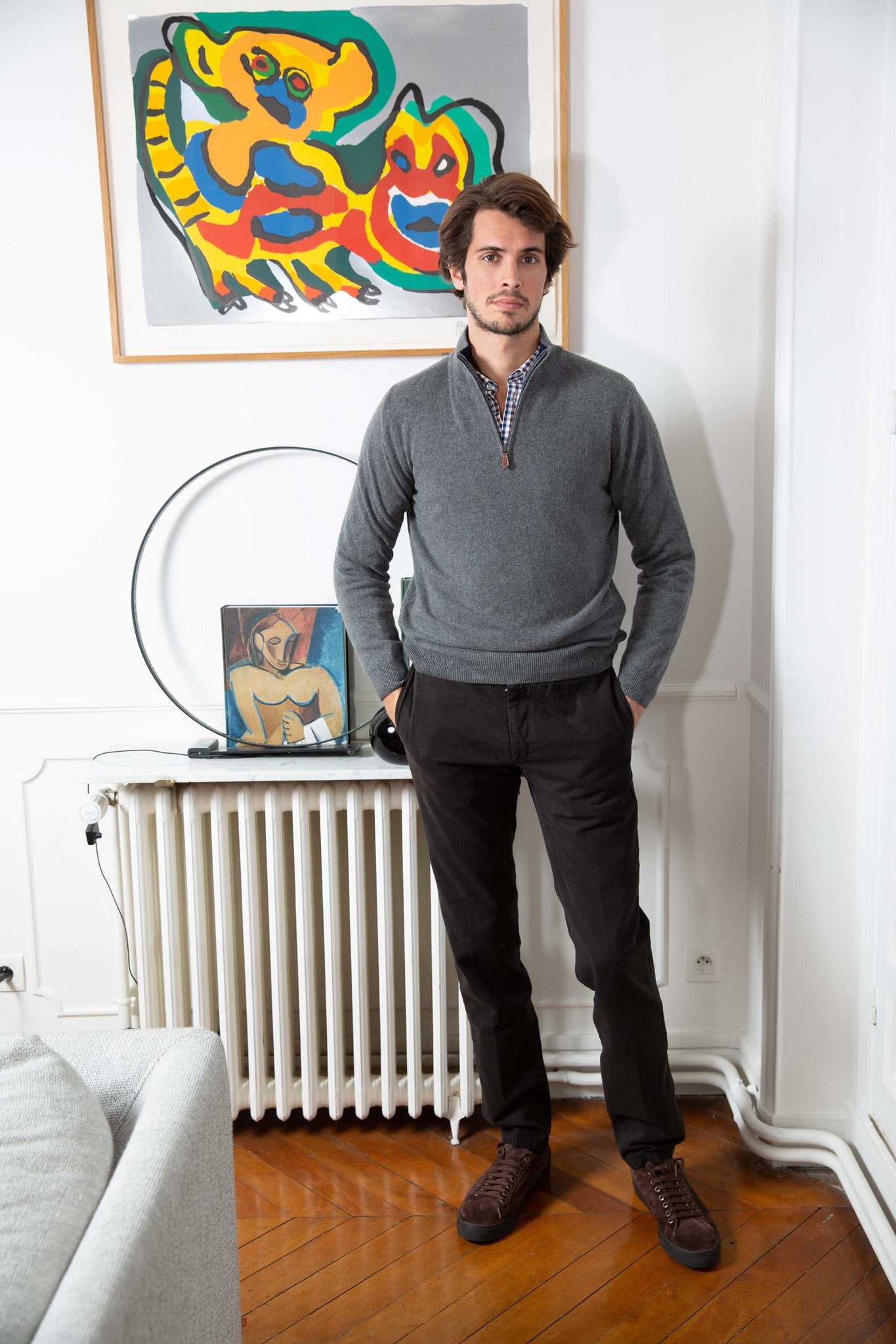 Pull col zippé Amar en cachemire - Gris-PULL HOMME-Curling-Paris