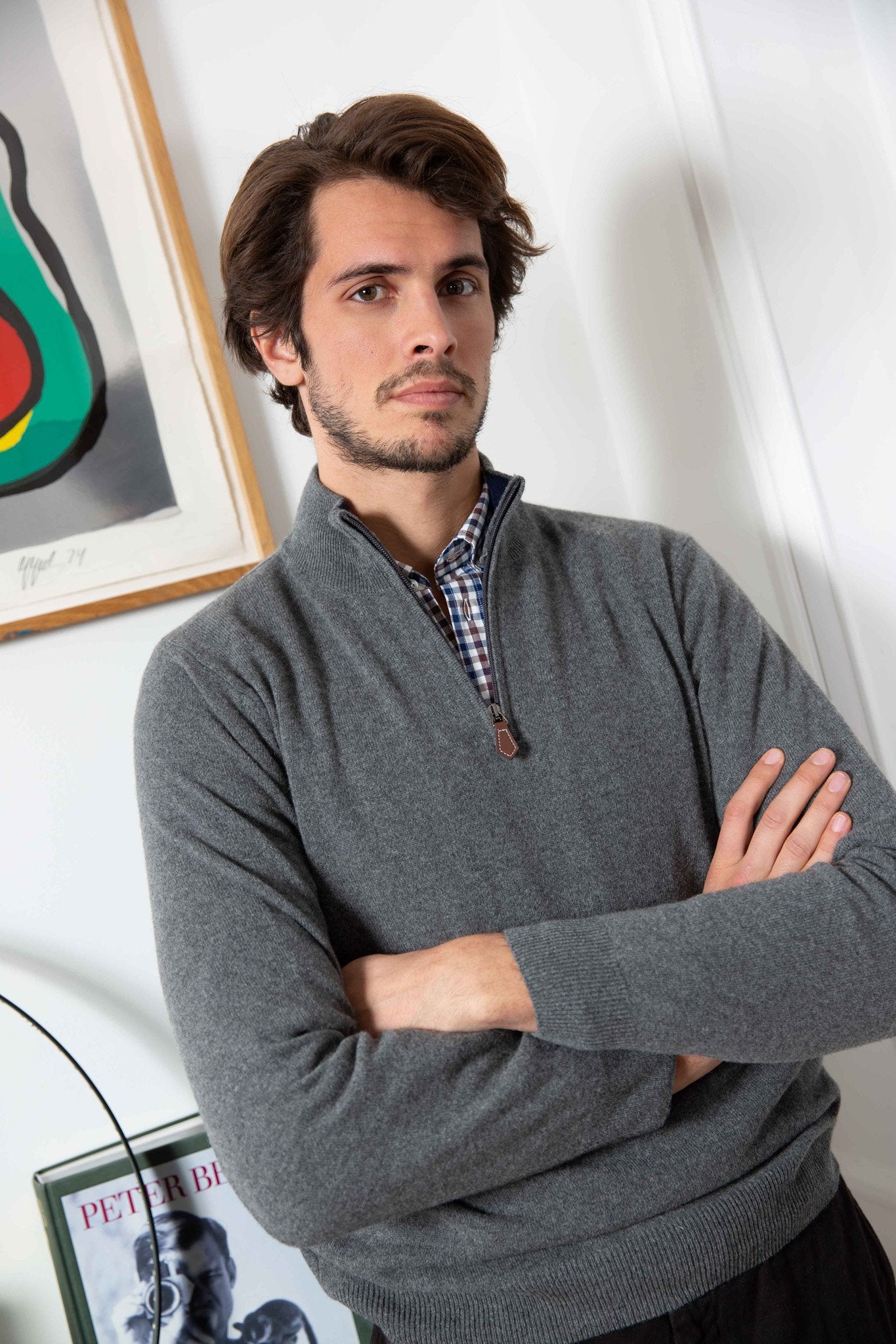 Pull col zippé Amar en cachemire - Gris-PULL HOMME-Curling-Paris