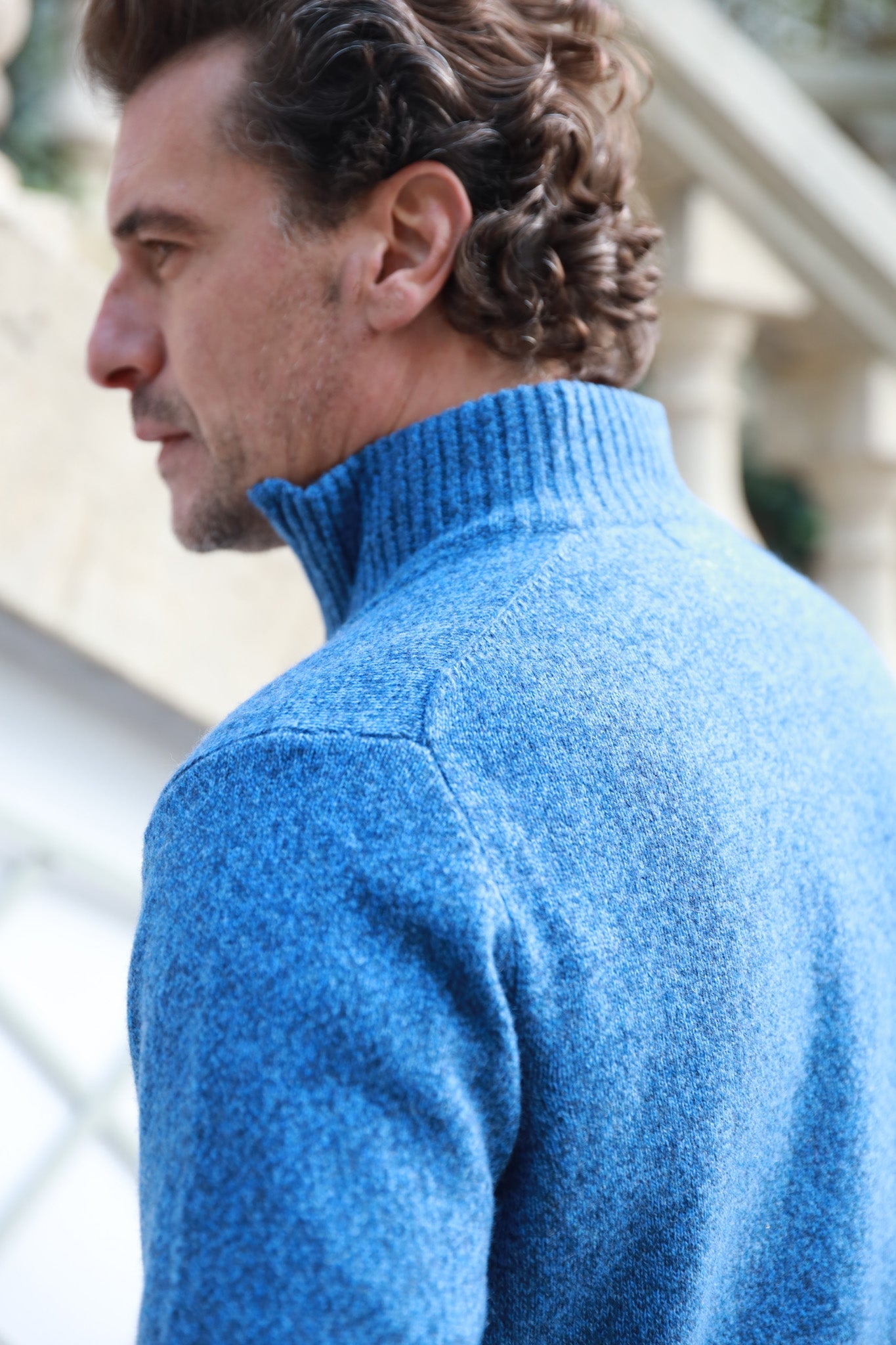 Pull col zippé Jude en Laine d’agneau - Bleu-PULL HOMME-Curling-Paris