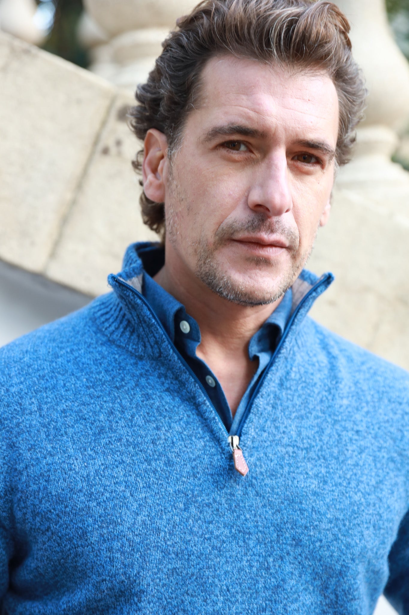 Pull col zippé Jude en Laine d’agneau - Bleu-PULL HOMME-Curling-Paris