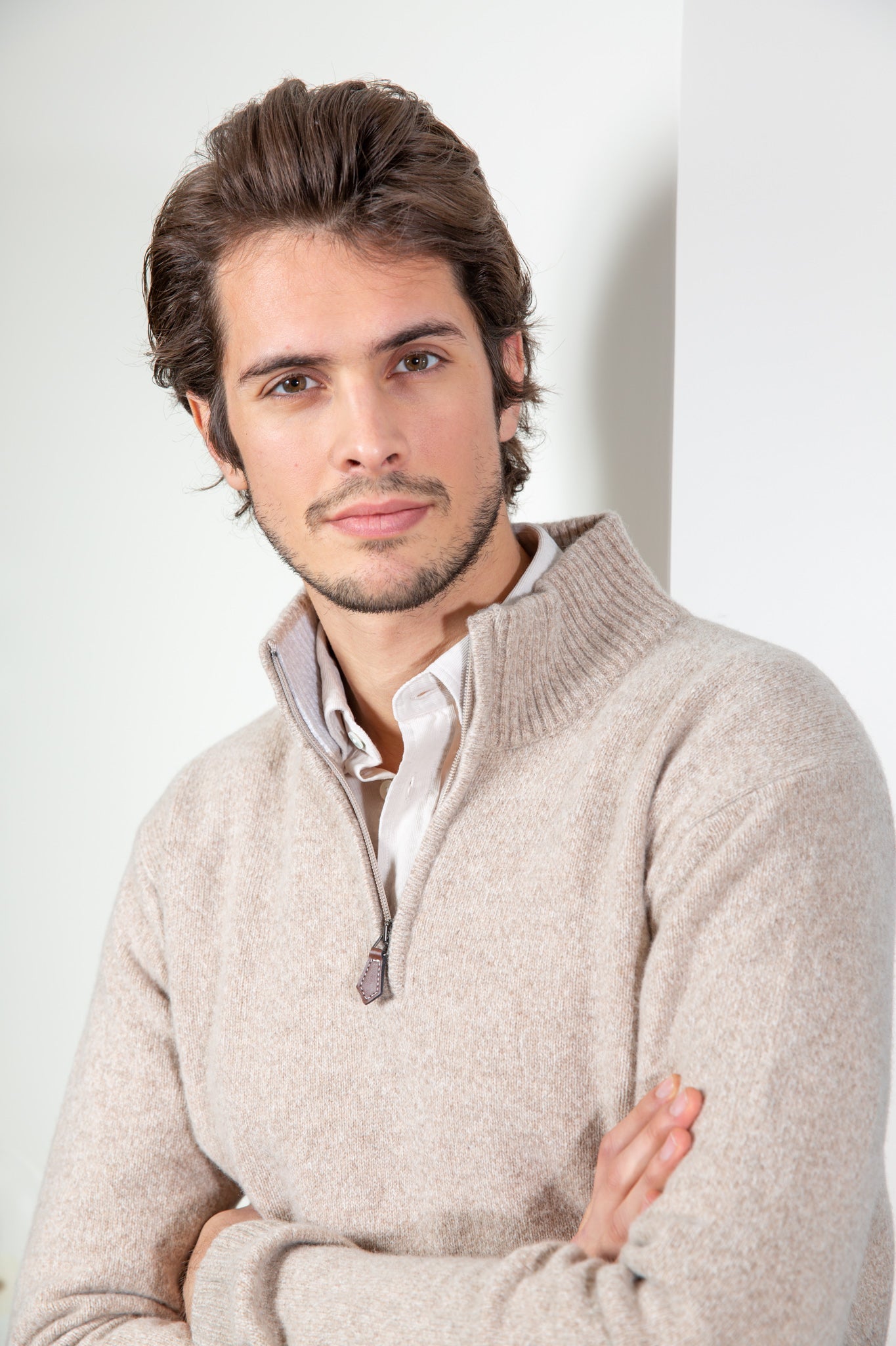 Pull col zippé Jude en Laine d’agneau - Ecru-PULL HOMME-Curling-Paris