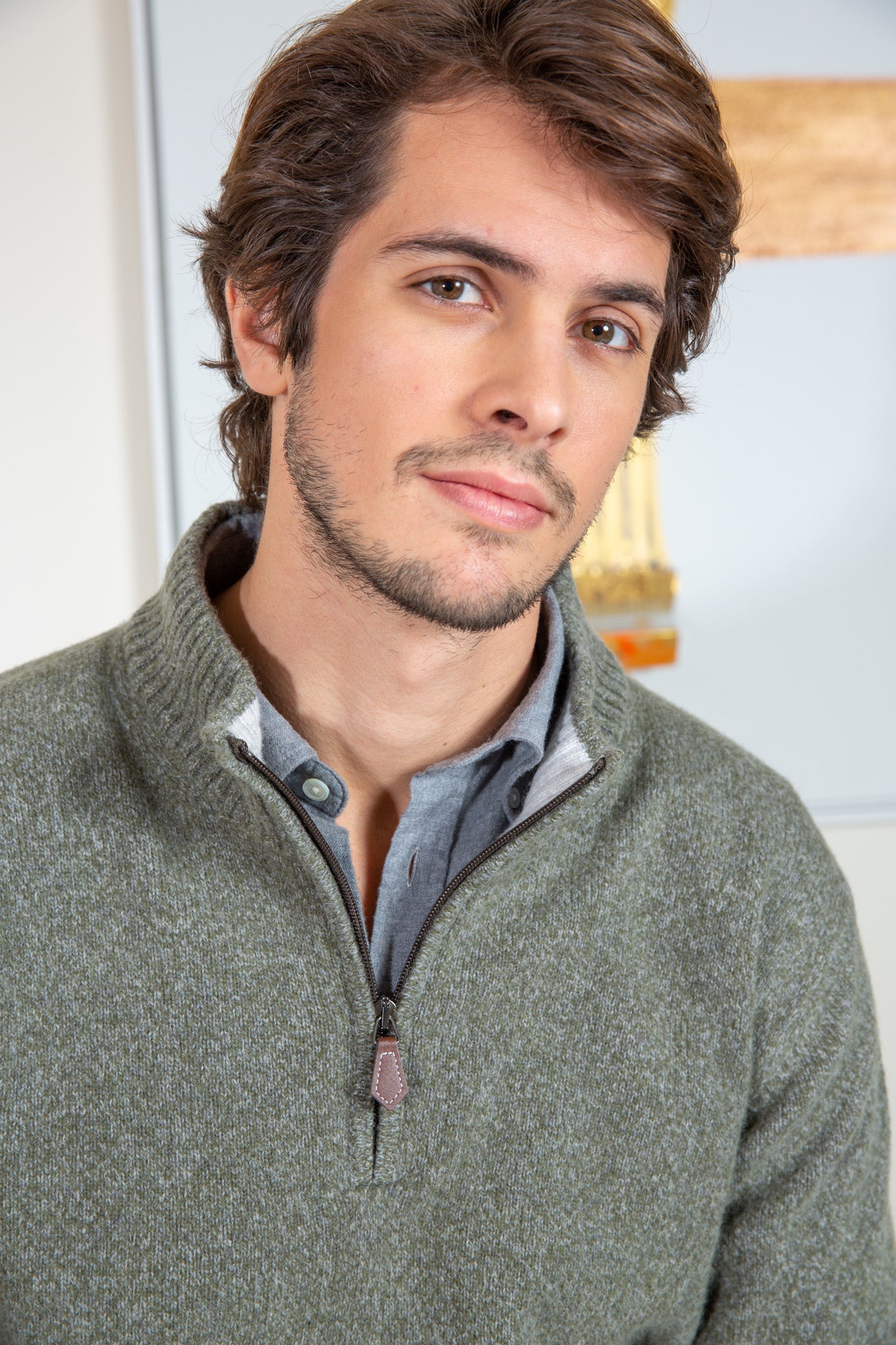 Pull col zippé Jude en Laine d’agneau - Kaki-PULL HOMME-Curling-Paris