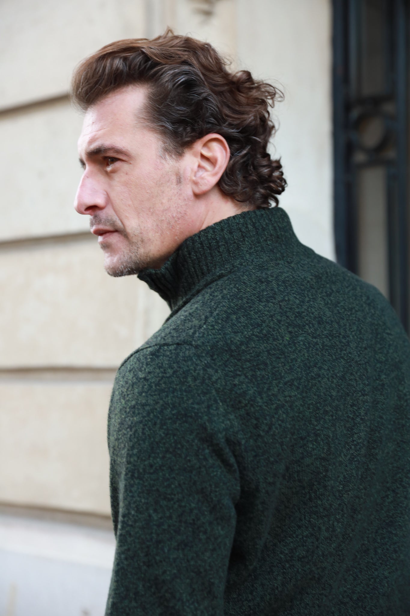 Pull col zippé Jude en Laine d’agneau - Kaki-PULL HOMME-Curling-Paris