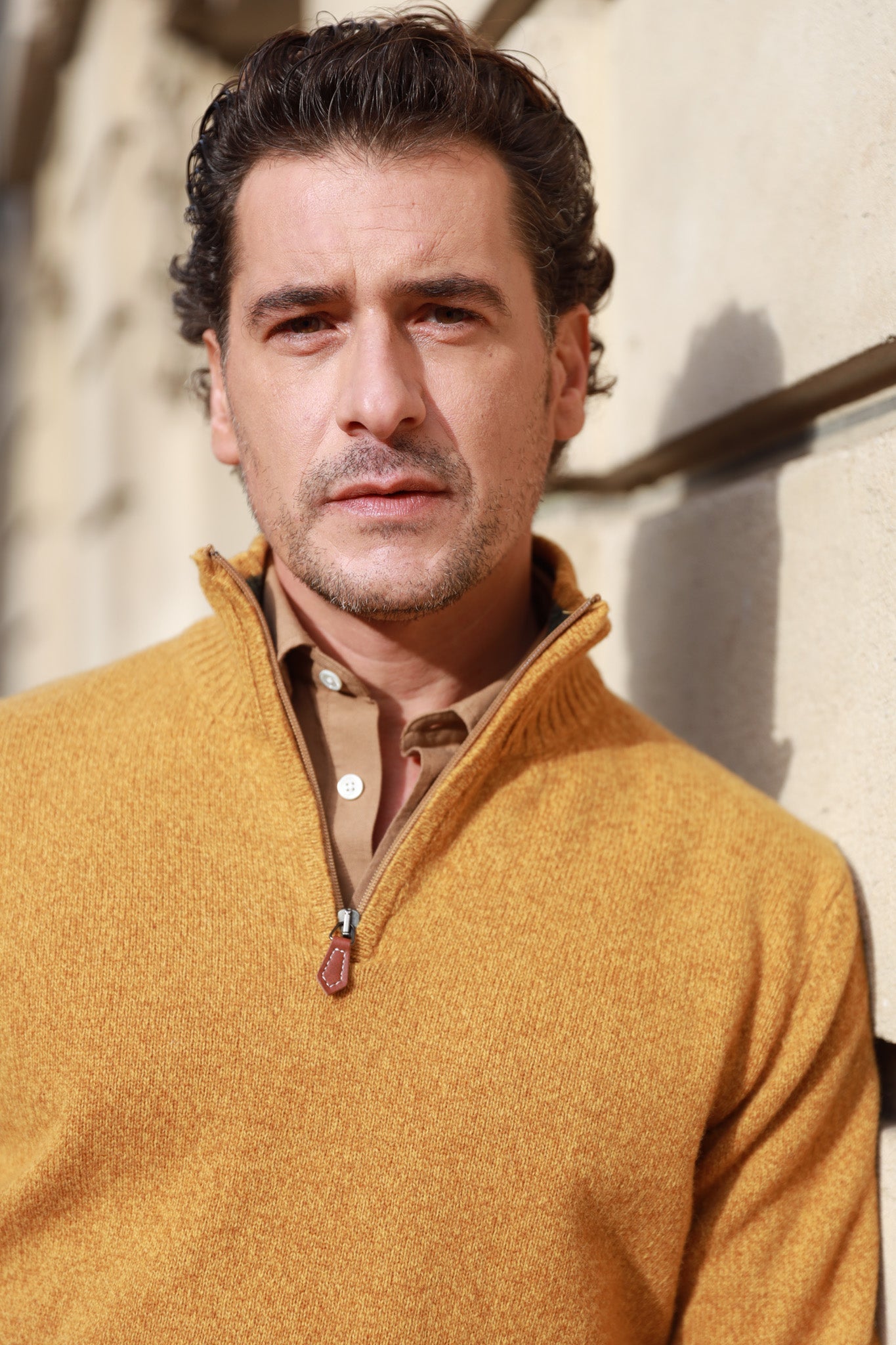 Pull col zippé Jude en Laine d’agneau - Moutarde-PULL HOMME-Curling-Paris