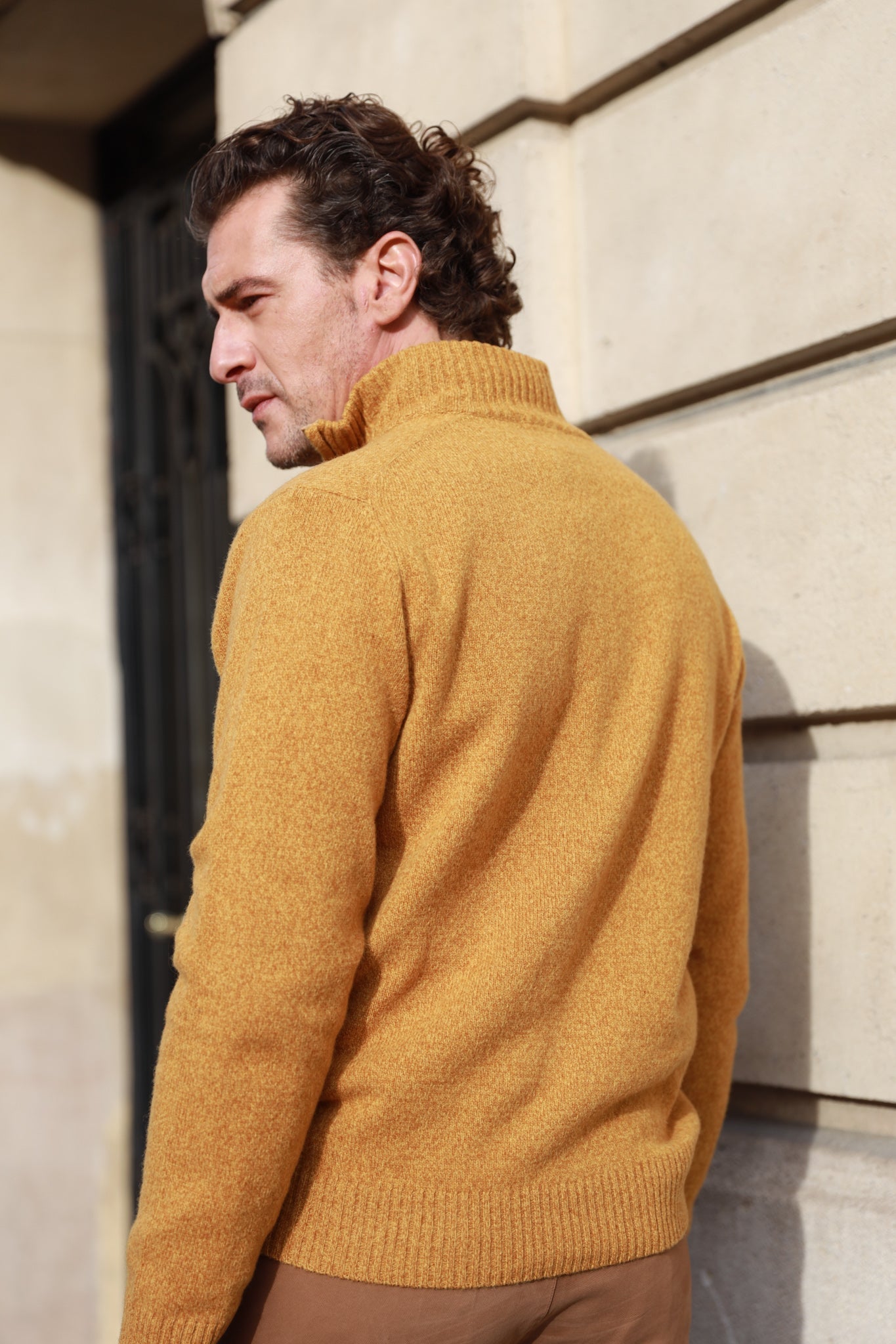 Pull col zippé Jude en Laine d’agneau - Moutarde-PULL HOMME-Curling-Paris