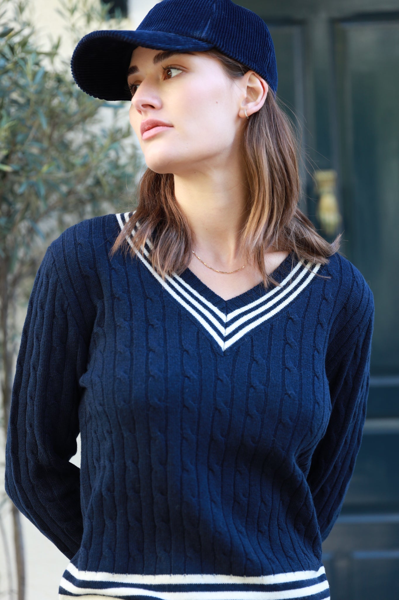 Pull maeva Col V en laine et cachemire - Marine-PULL FEMME-Curling-Paris