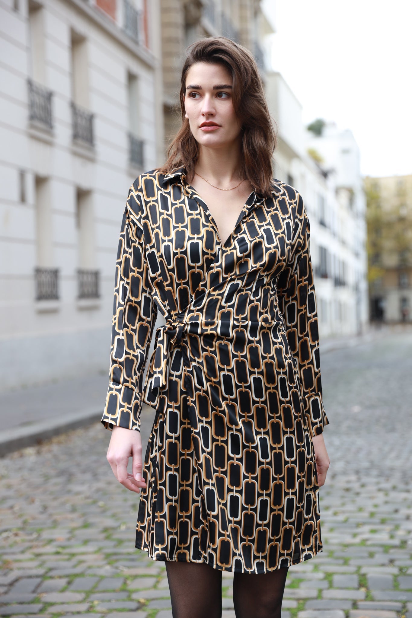 Robe Megane imprimée - Chaine Noir-ROBE FEMME-Curling-Paris